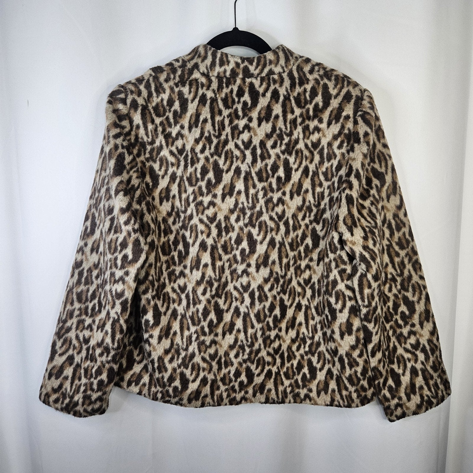 Chicos Fierce Womens Faux Fur Emma Jacket 2 Large Leopard Brown Tan Cheetah Coat