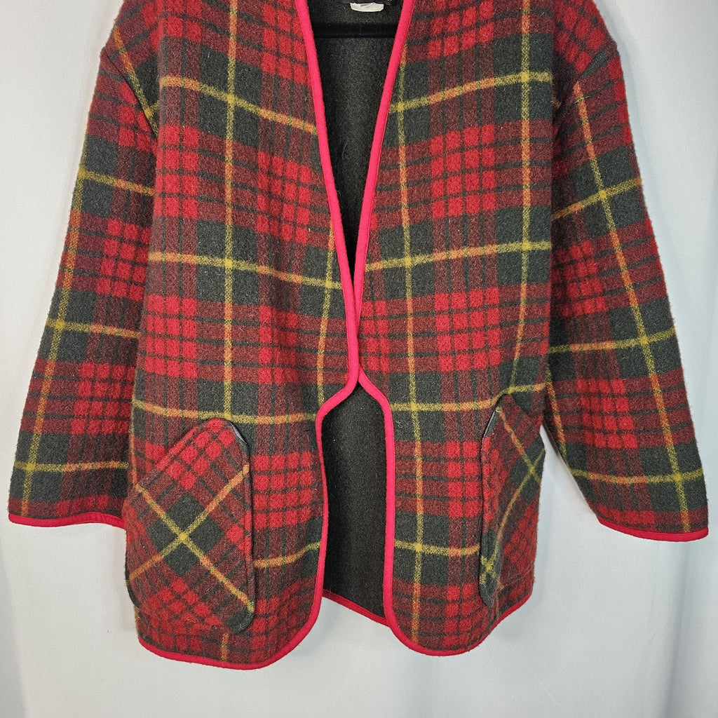 Vintage 100% Wool Plaid Open Cape Coat Oversized Womens Small Poncho Classic