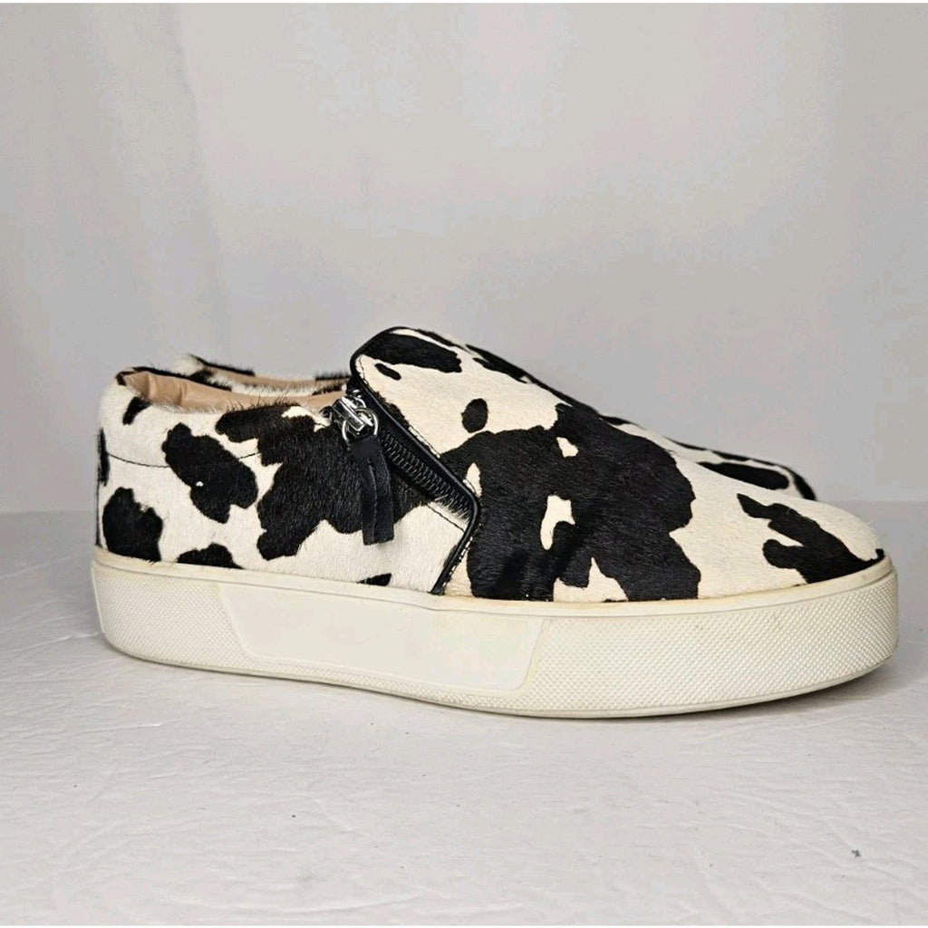 Very Volatile Women's Size 7.5 Normande Sneakers Black White Cow Print Real Fur