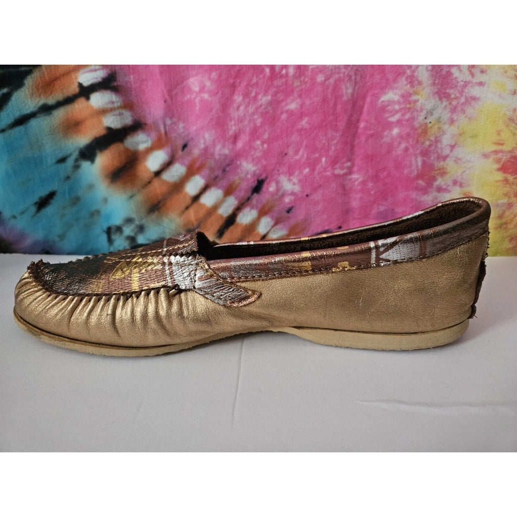Vintage 90s Gold Flat Slide On Slippers- Moccasin Style- Flats Size 11 XL