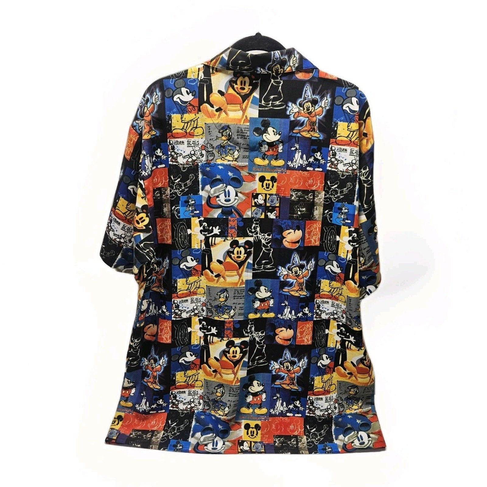 Vtg Mickey Mouse SORCERER Art Animation Disneyland XL Men's Dress Aloha Shirt