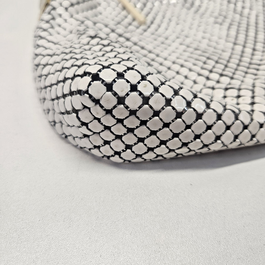 Retro Whiting and Davis Mini Handbag Purse White Metal Mesh Evening Shoulder