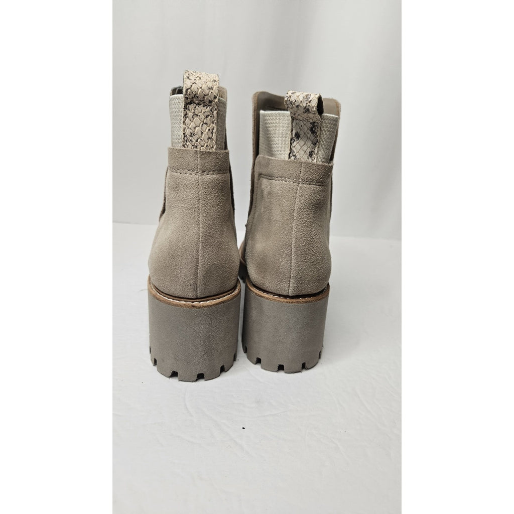Dolce Vita Womens Boots 9.5 M Beige Suede Ankle Booties Chunky Heel Pull On