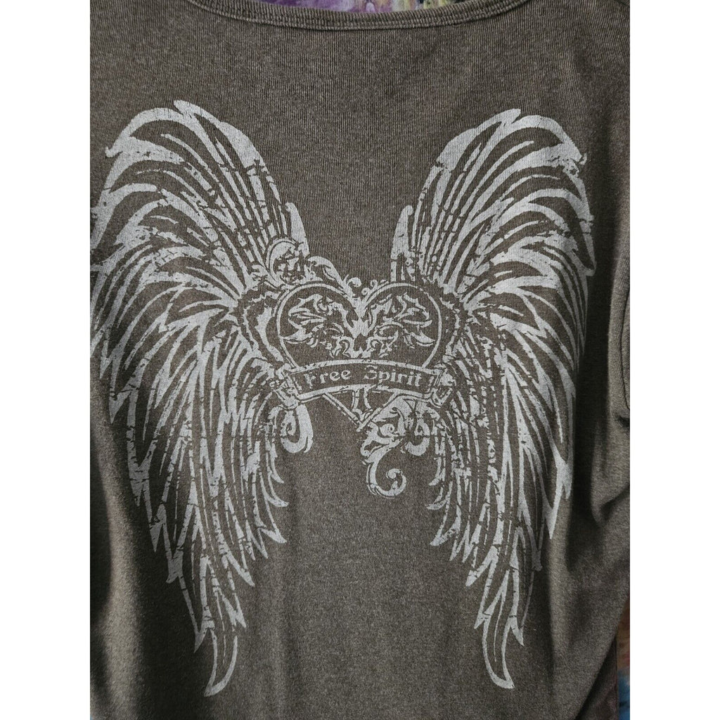 Harley Davidson Green Wings "Free Spirit" T Shirt Large Biker Y2K Motorcycle