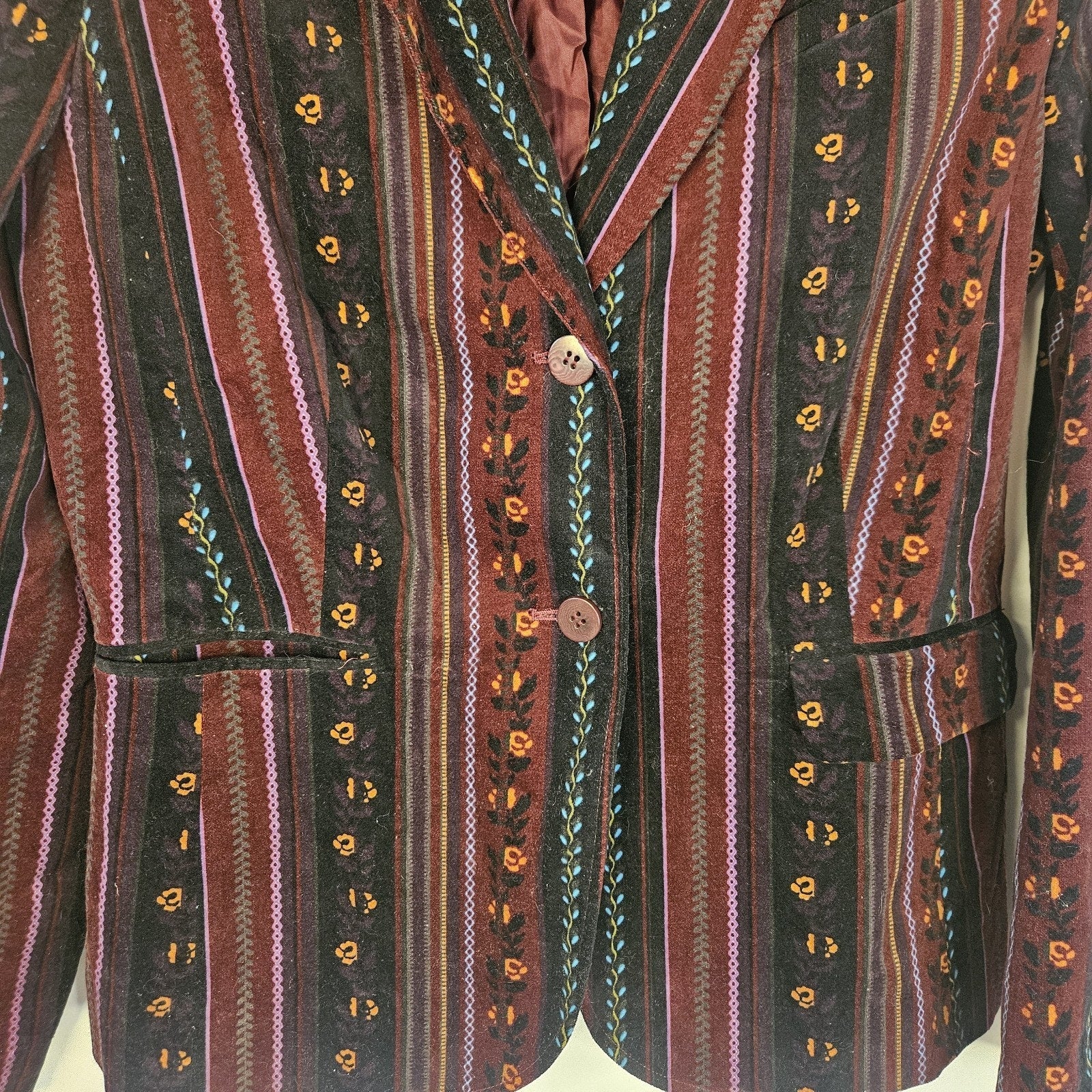 Vtg Grace Elements Corduroy Velvet Blazer Jacket Sz 10 Boho Glam Aztec