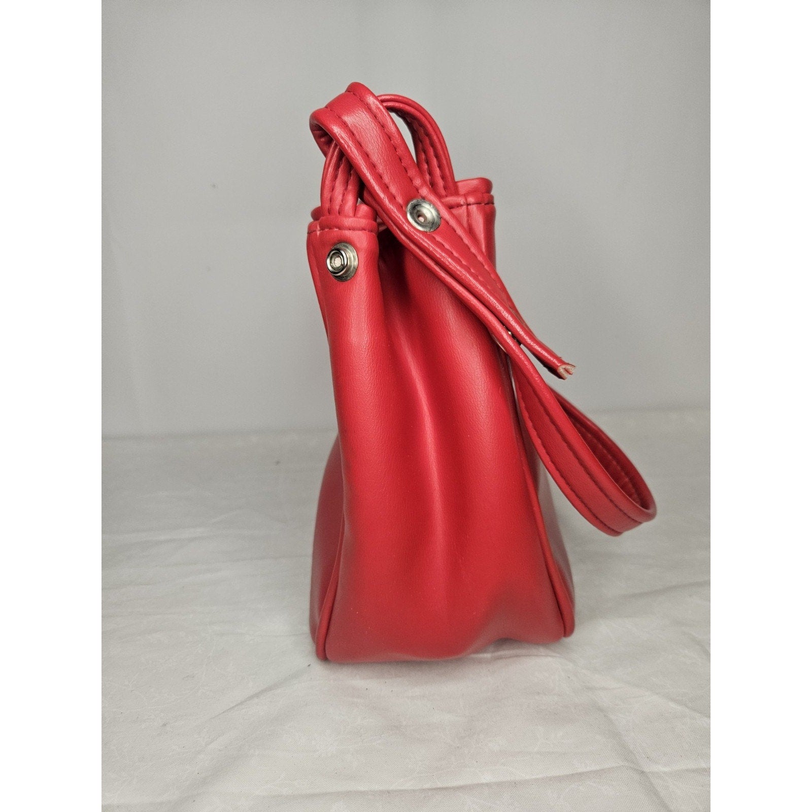Vintage 70s Handmade Red Leather Tote Handbag Purse Shoulder Bag Classic