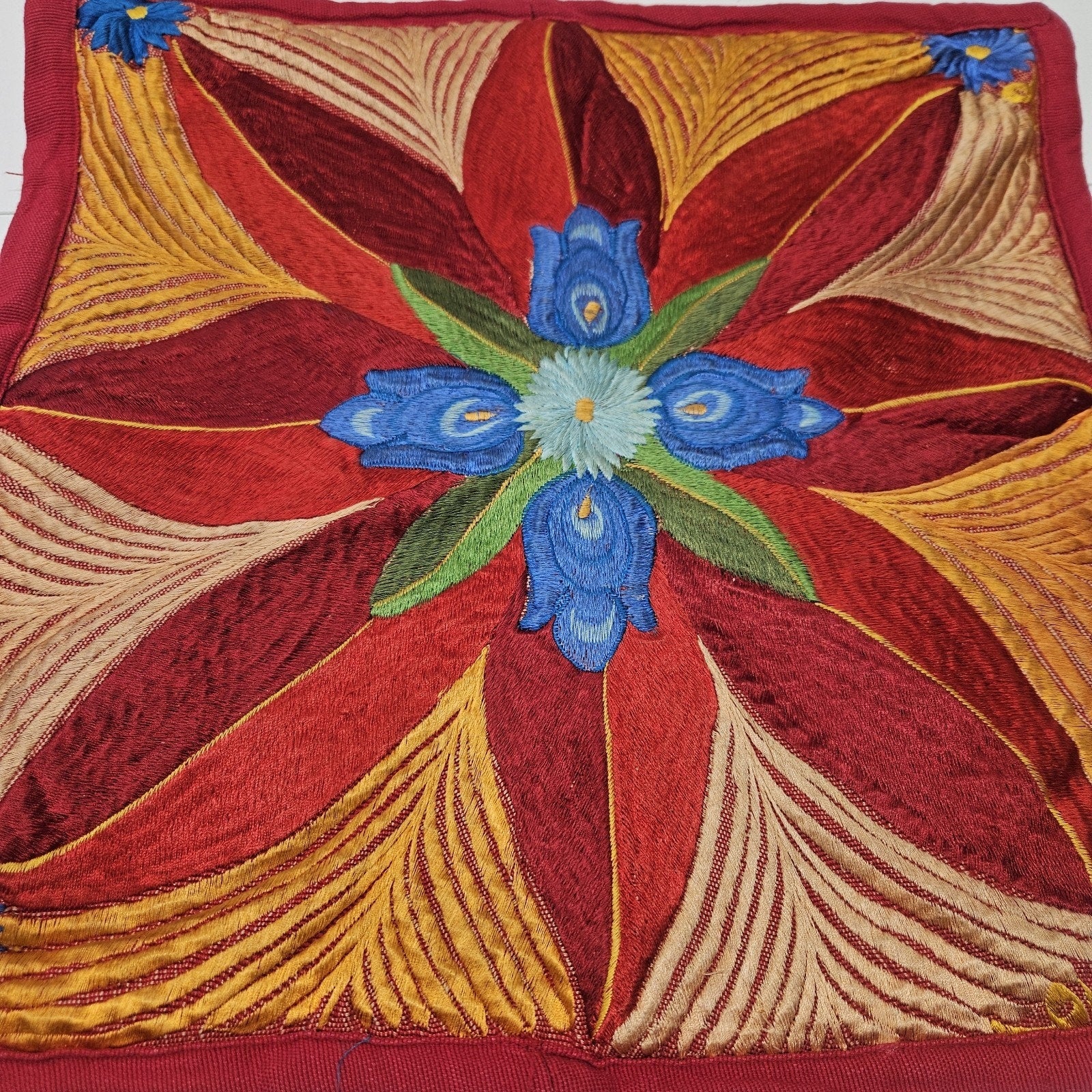 Vintage Decorative Embroidered Floral Throw Pillow Case Cover 18" Retro Bohemian