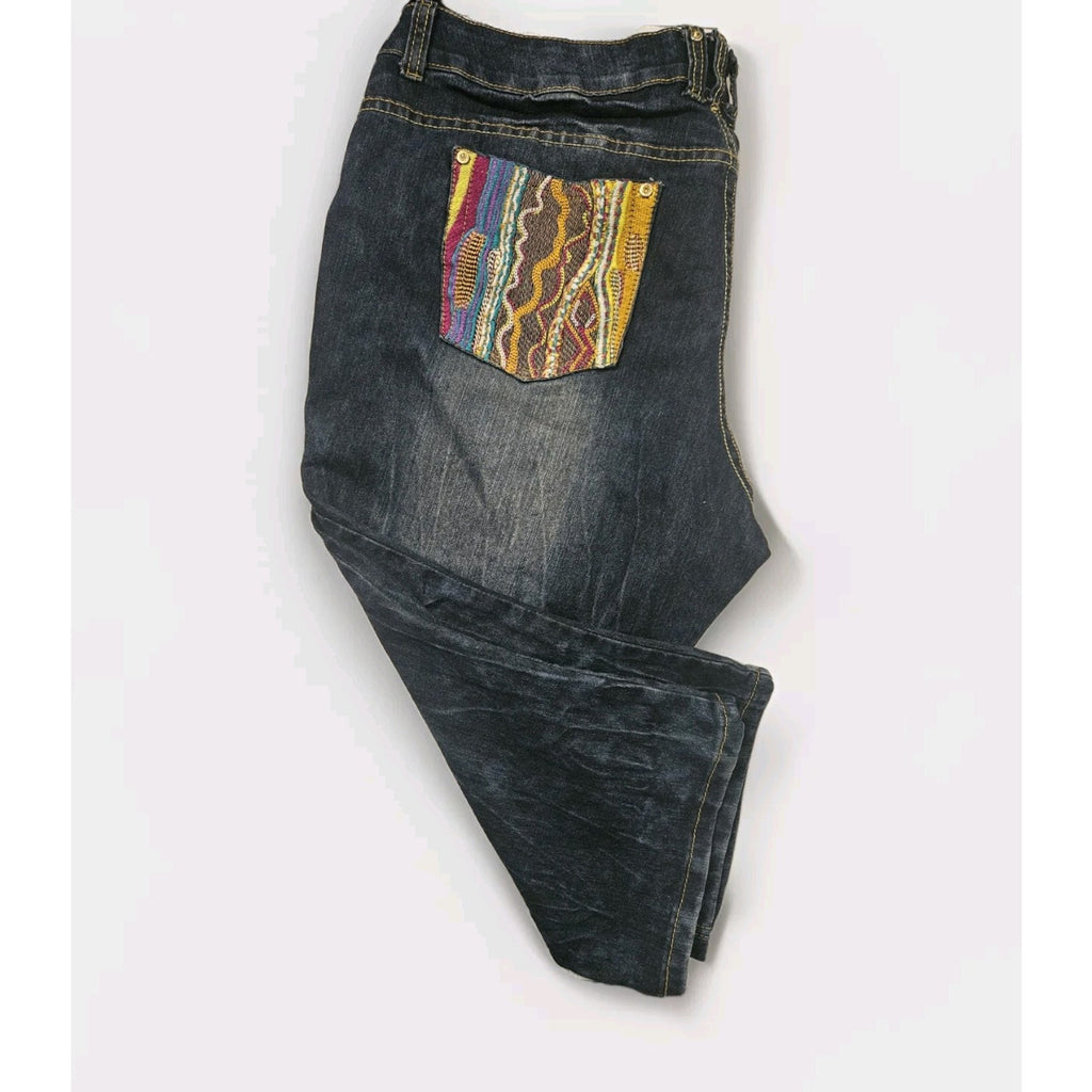 Vintage Coogi Jeans Womens 24W Crop Jean Embroidered Distressed Dark Wash Denim