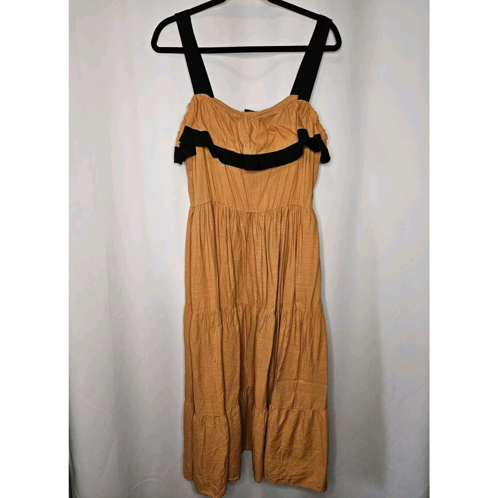 Maison Tara Midi Dress Size 14 Womens Orange and Black Tiered Casual Color Block