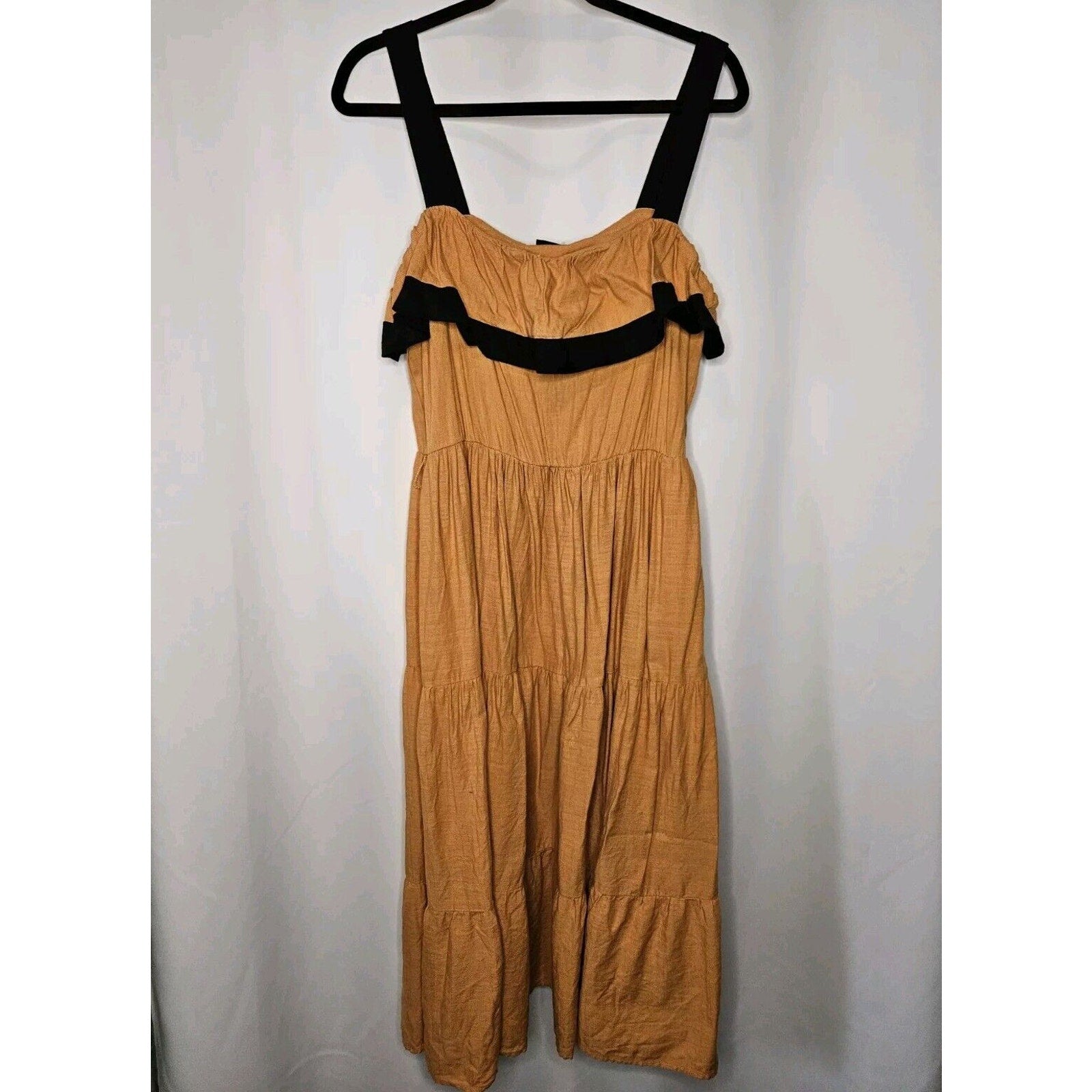 Maison Tara Midi Dress Size 14 Womens Orange and Black Tiered Casual Color Block