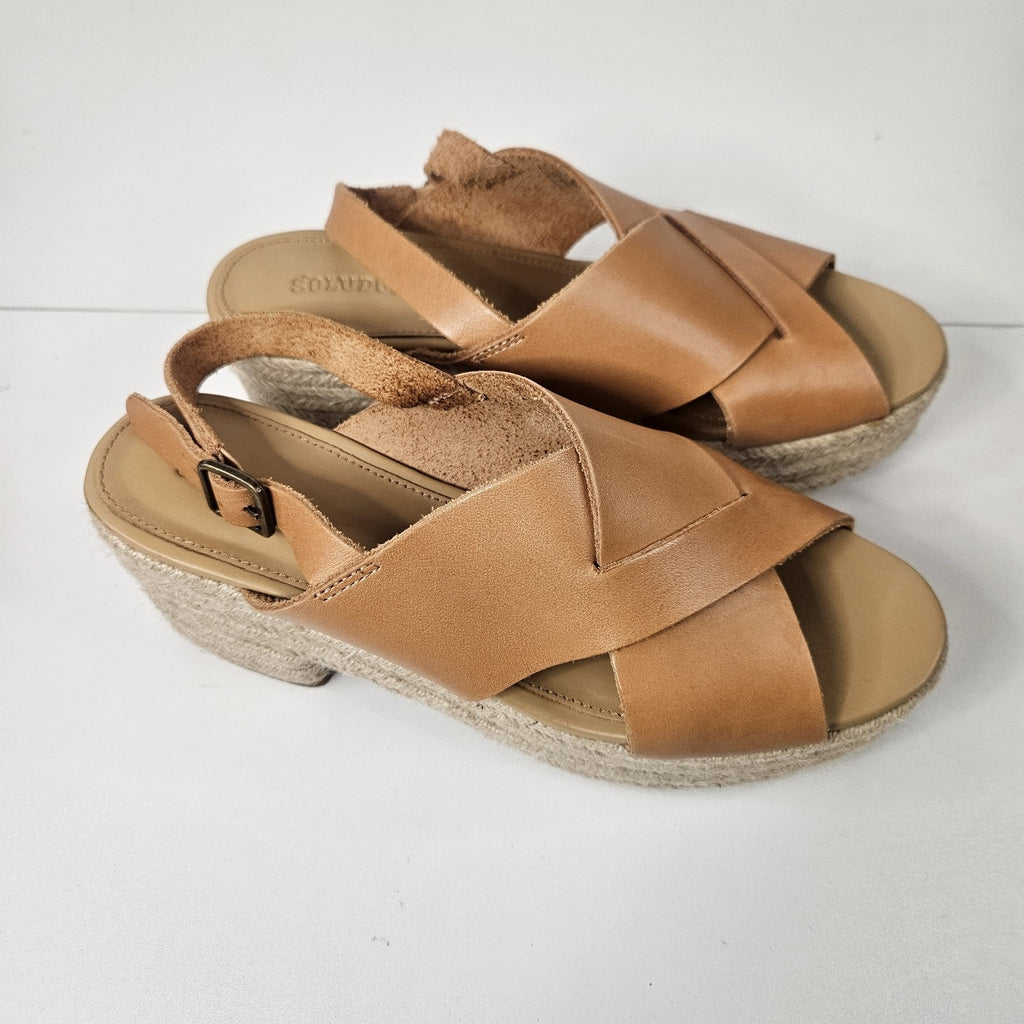 Soludos Women Shoes Leather Sandals Espadrille Wedge Tan Size 8 1820 Boho