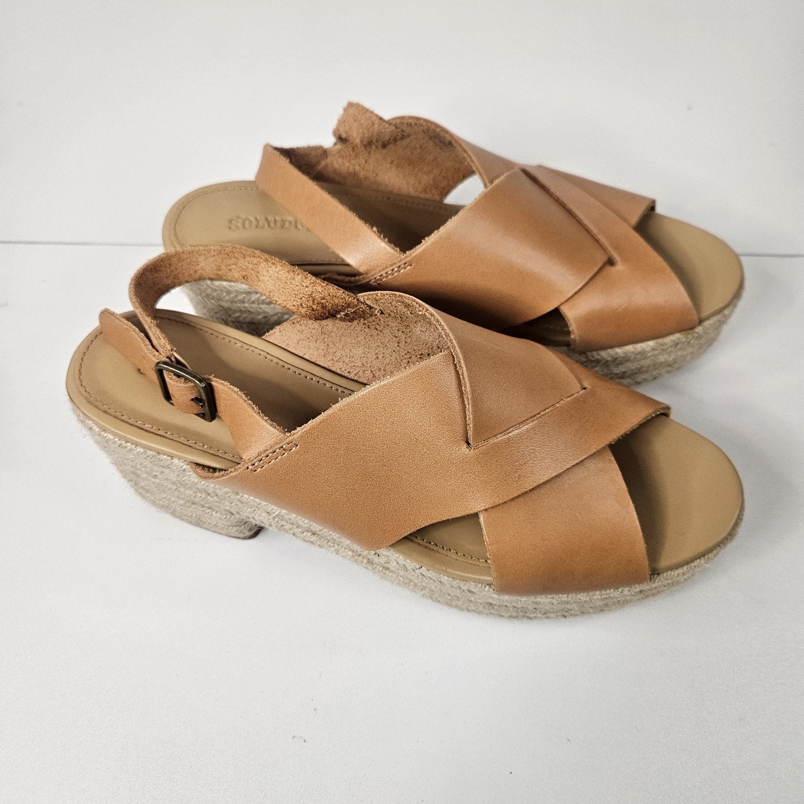 Soludos Women Shoes Leather Sandals Espadrille Wedge Tan Size 8 1820 Boho