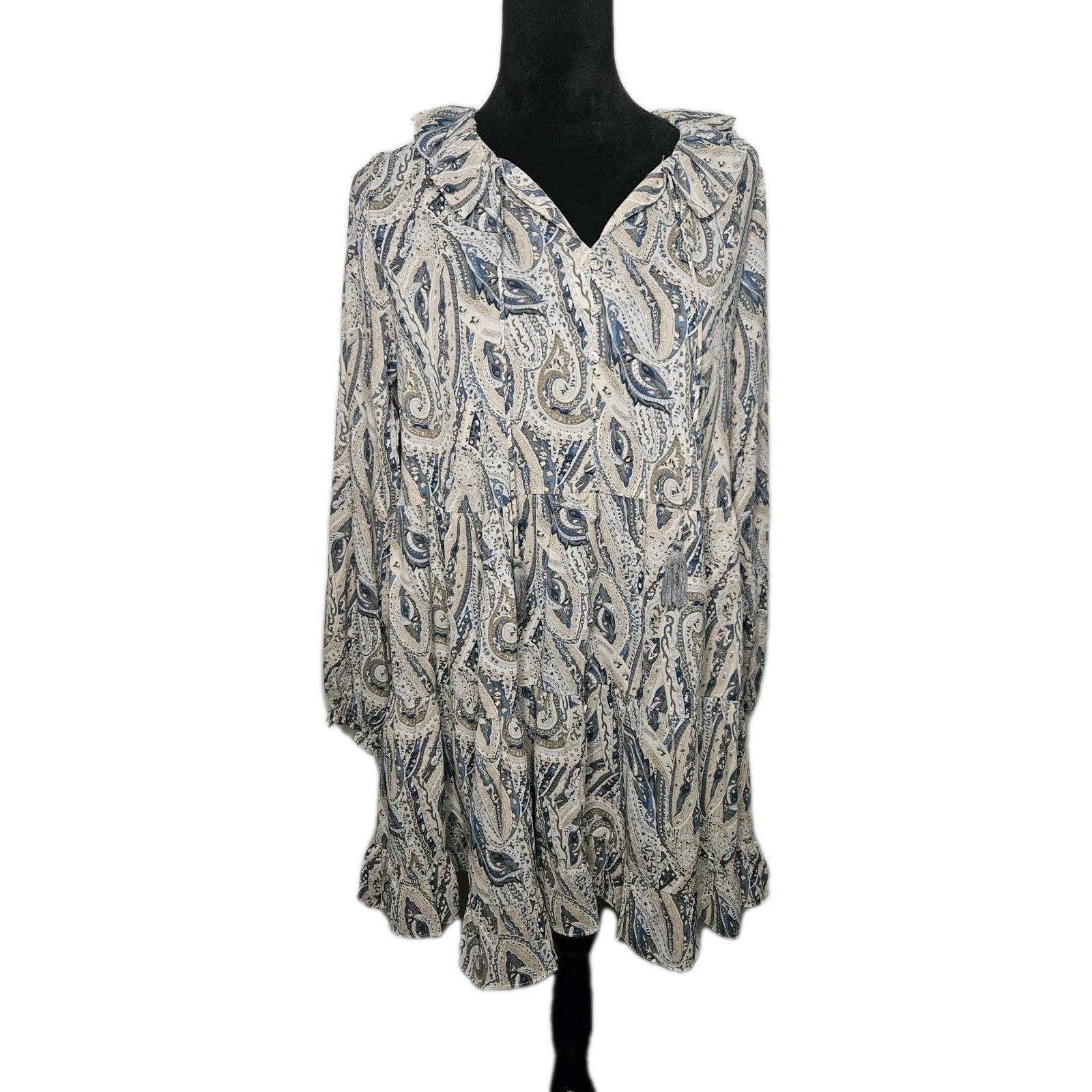 Grace + Karma Shift Dress Womens Small Paisley Ruffle Tassel Tie Long Sleeve
