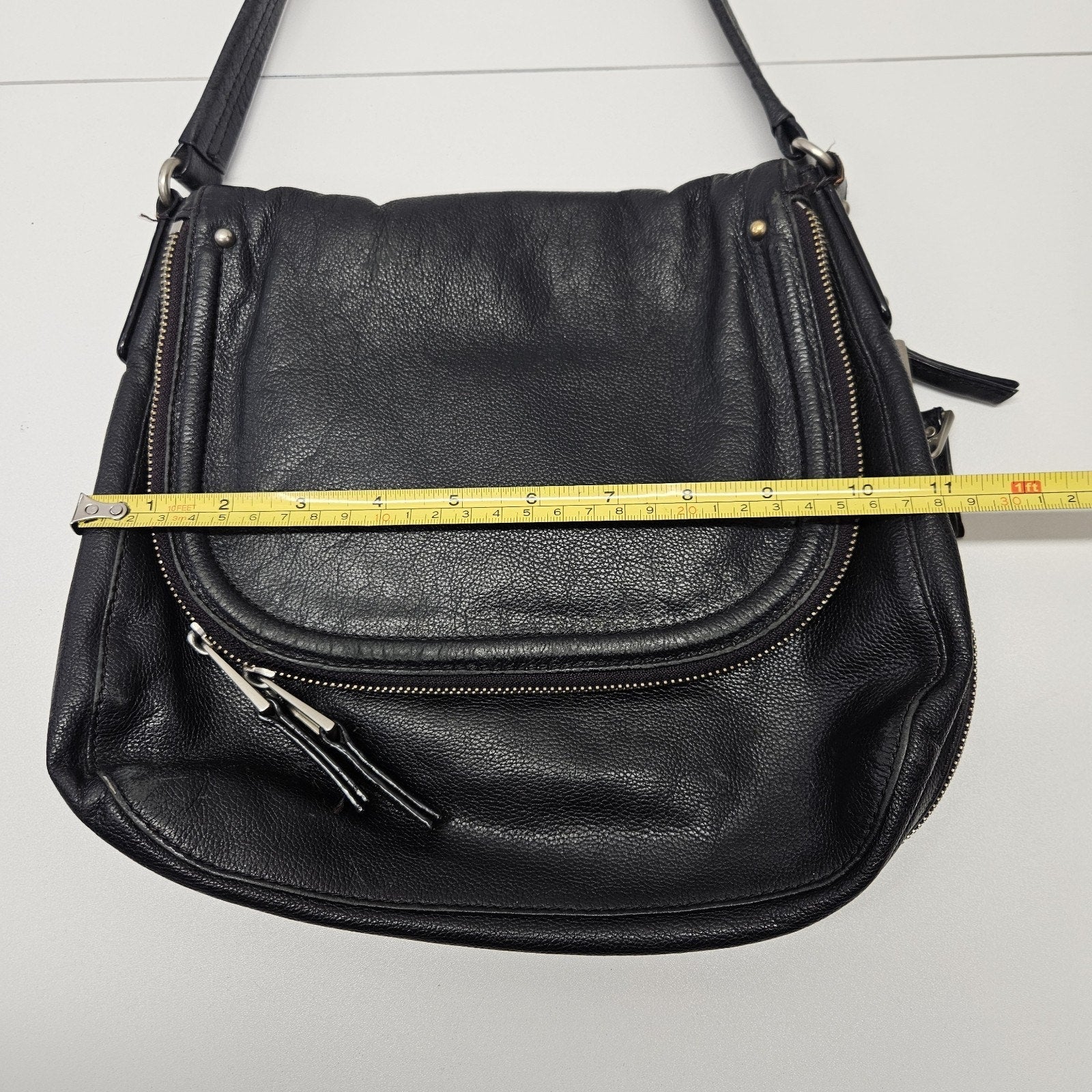 Vtg LODIS Black Pebble Leather Zip Around Foldover Shoulder Bag Western Biker