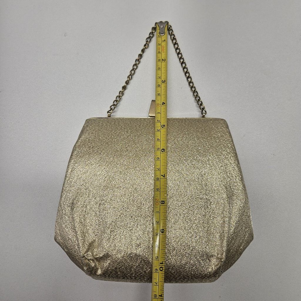 Vintage MCM Shiny Gold Metallic Purse Chain Strap Clutch Evening Bag Mod Wedding