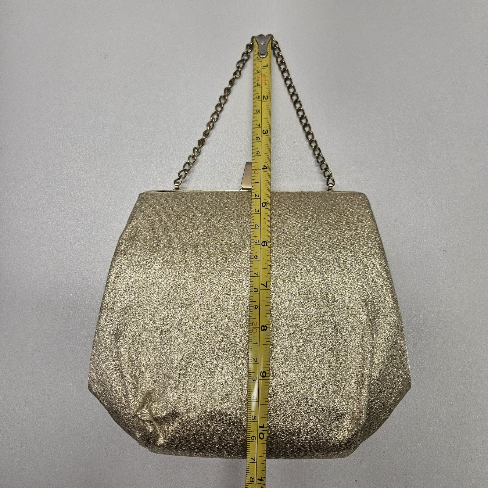 Vintage MCM Shiny Gold Metallic Purse Chain Strap Clutch Evening Bag Mod Wedding