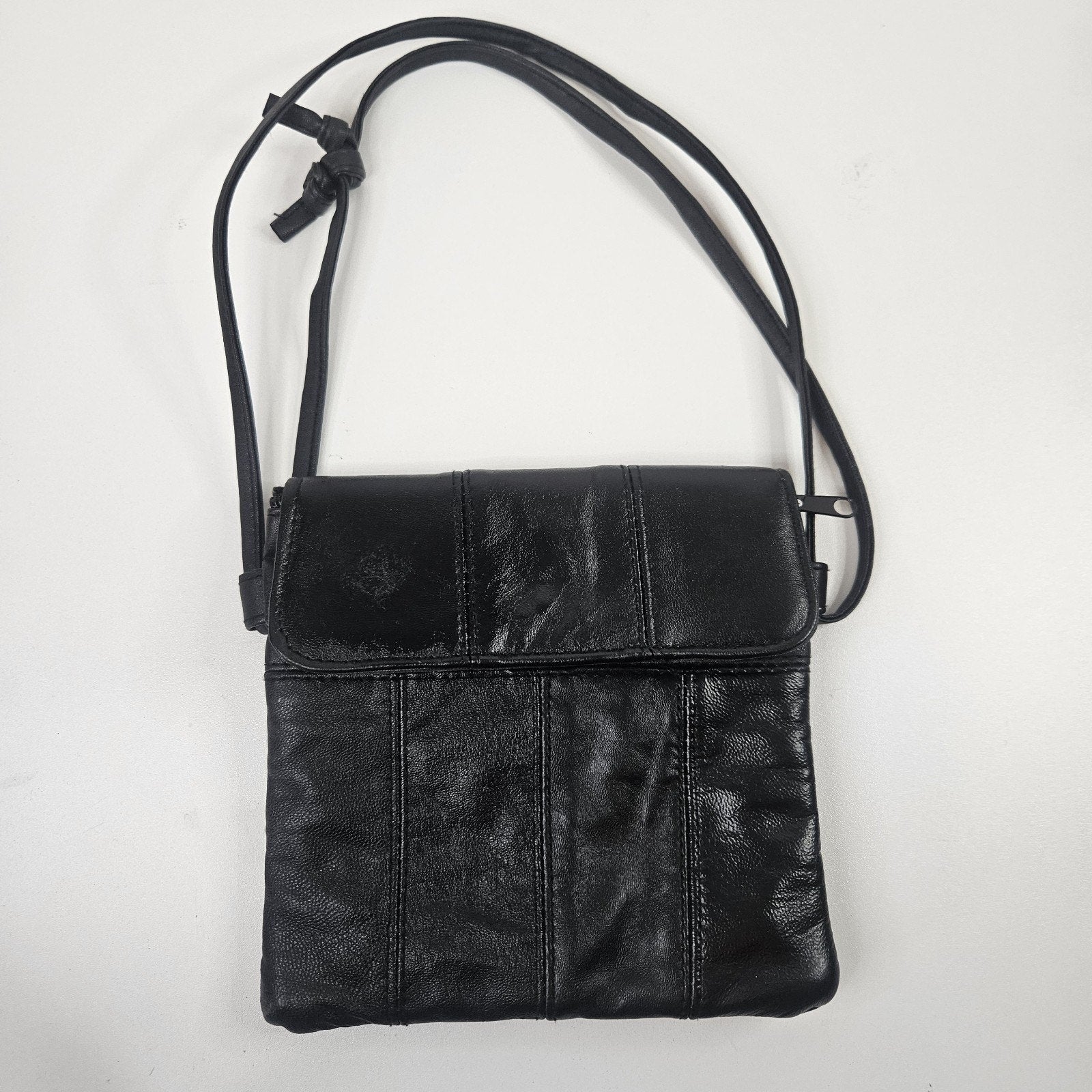 Retro Patchwork Micro Shoulder Purse Black Lambs Leather Crossbody Bag