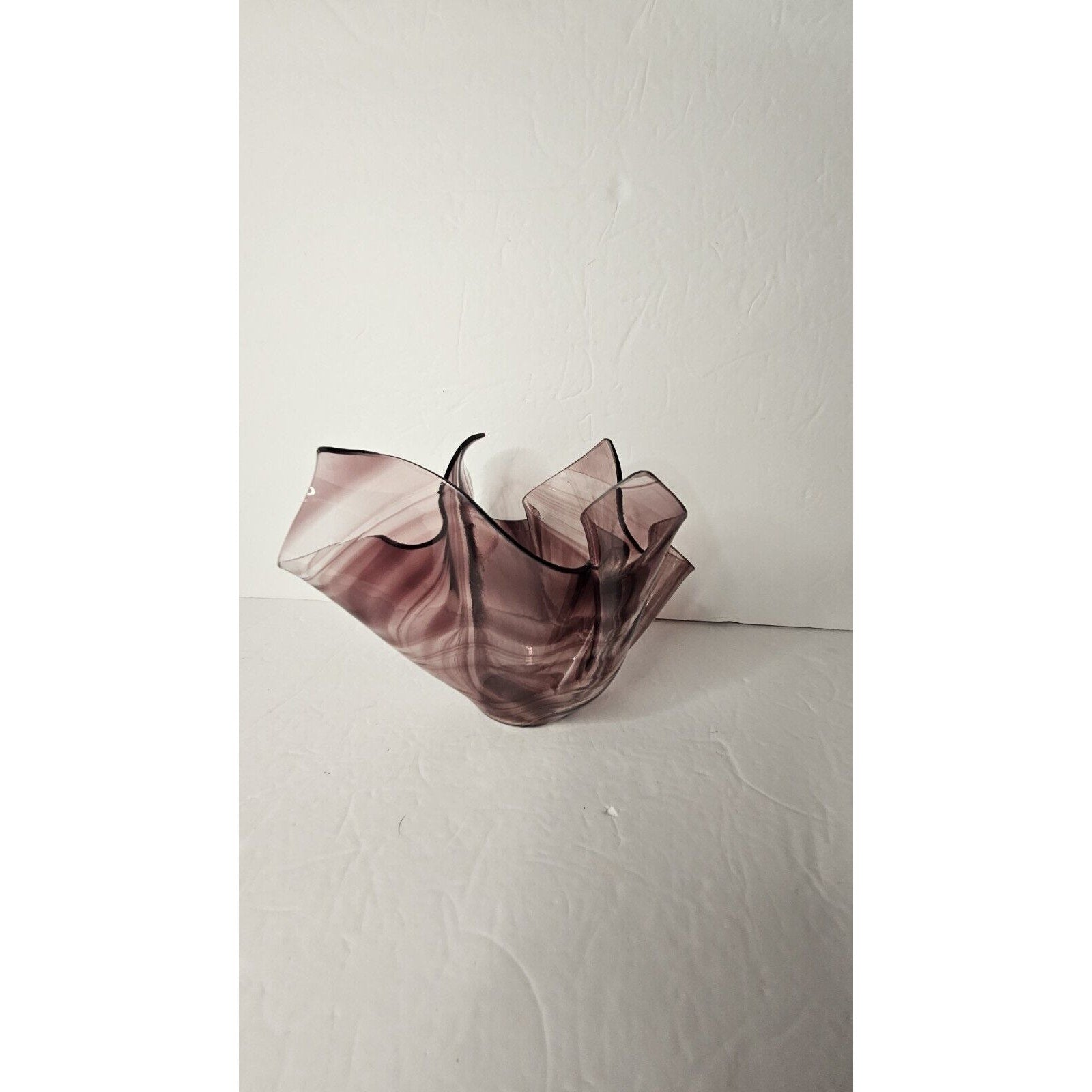 Purple Ribbon Art Glass Handkerchief Bowl Handkerchief Swirl Glass Bowl Purple