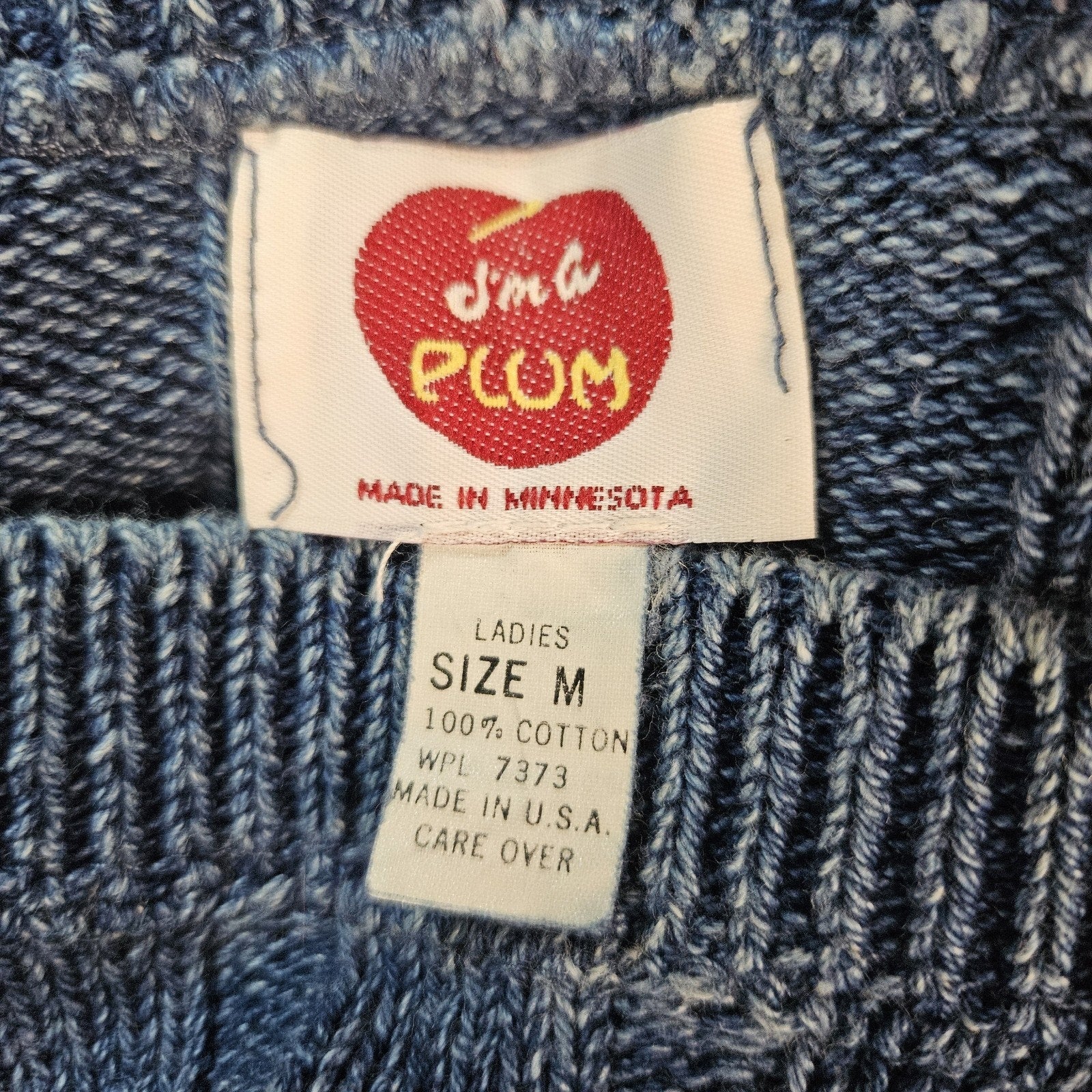 VTG I'm a Plum Navy Blue Cable Knit Fisherman Sweater Size Med Made in Minnesota