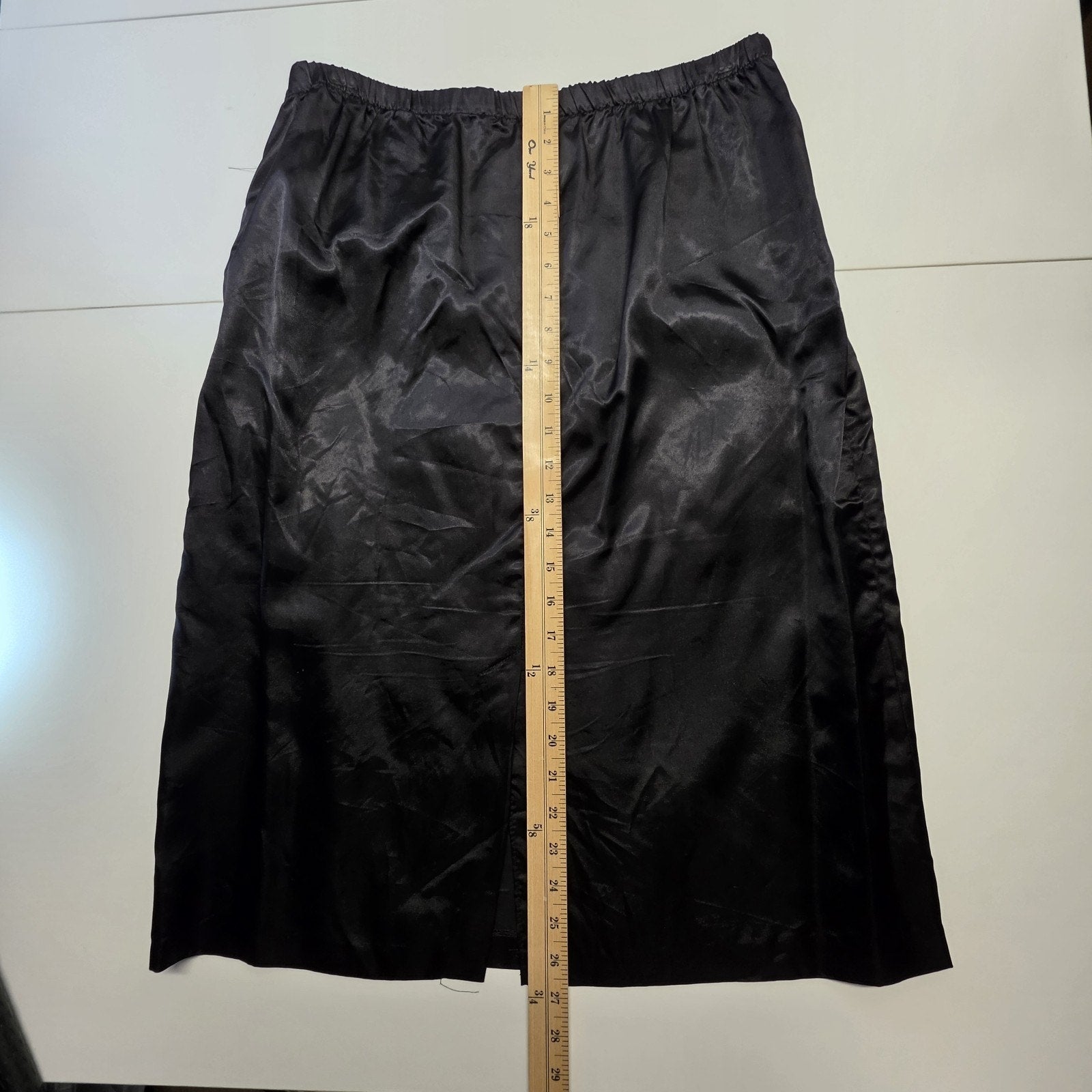 Vintage 1980s Skirt Suit Black Satin Peplum Jacket Blazer Embellished Lace Sz 14