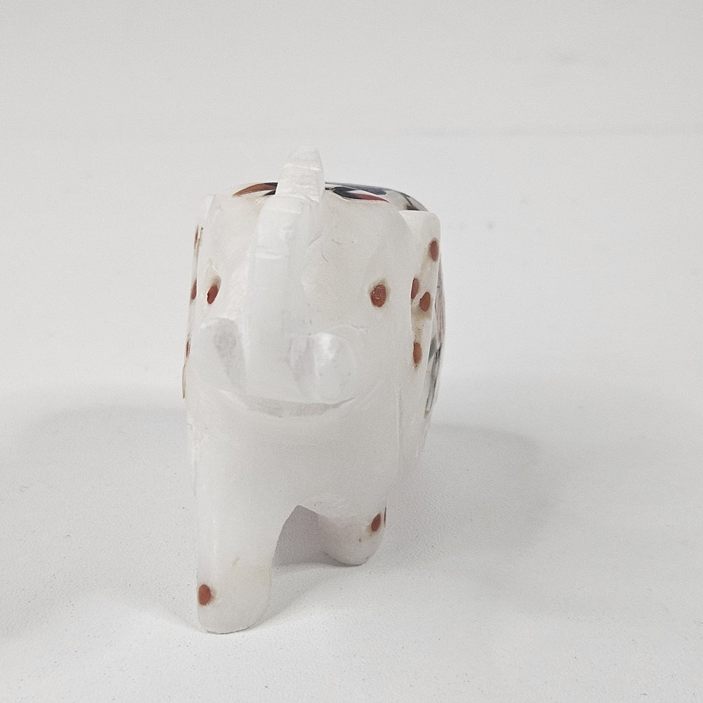 Vintage MCM Lucky Elephant Figurines Artisan Carved White Marble