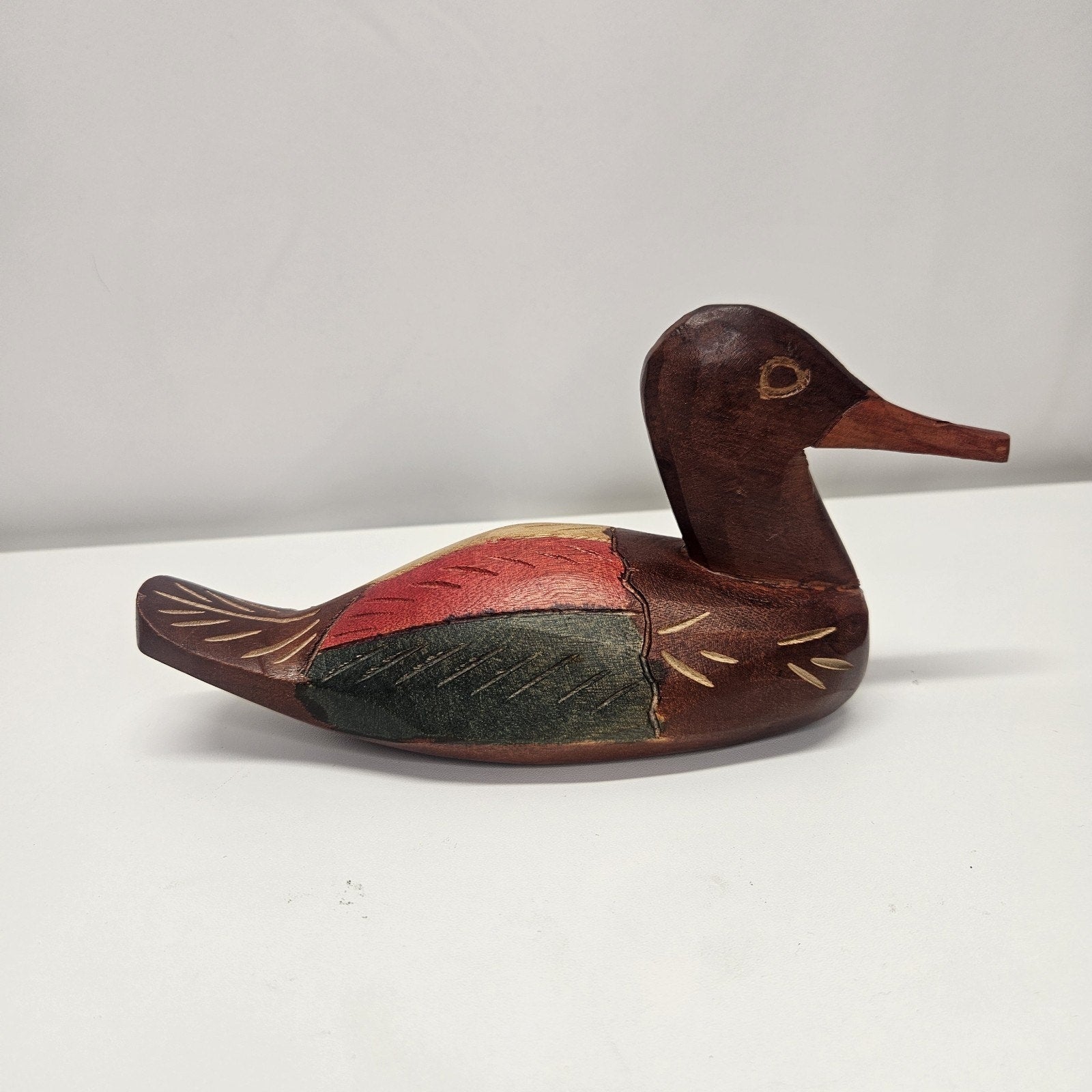 Vintage Duck Hand Carved Hand Painted Solid Wood Duck Rustic Hunter Cabin