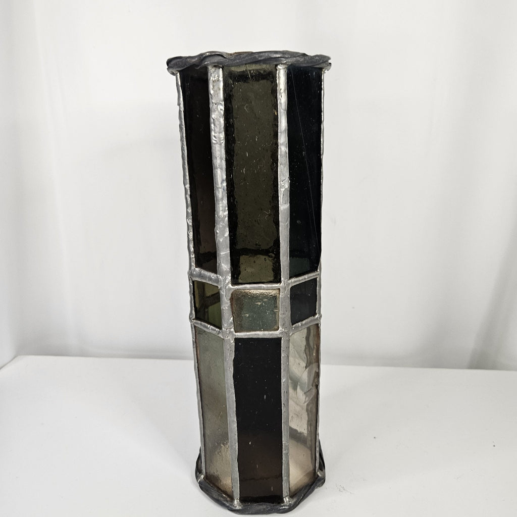 Vintage Hand Crafted Beautiful Stained Glass Pillar Candle Holder 12.5"