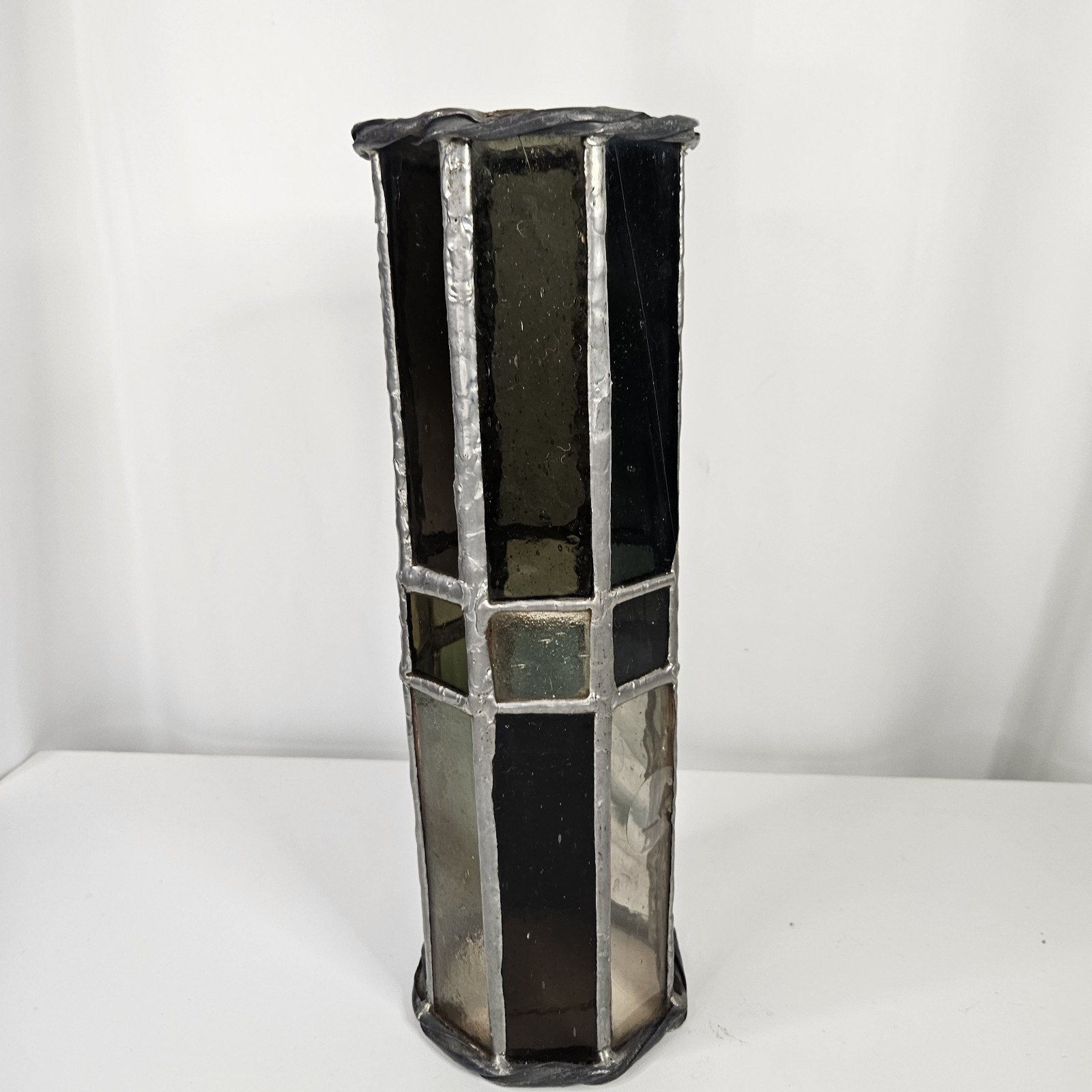 Vintage Hand Crafted Beautiful Stained Glass Pillar Candle Holder 12.5"