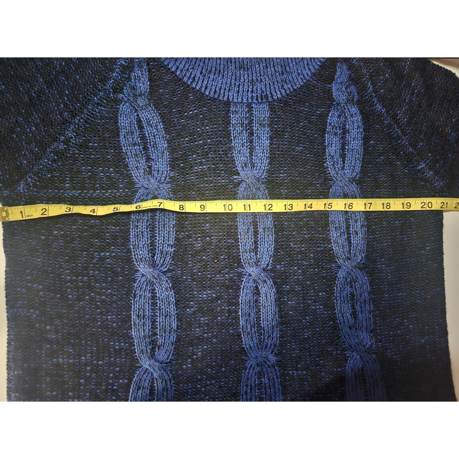 Notations Blue Black Knit Cowl Neck Midi Sweater 3/4 Sleeves XL