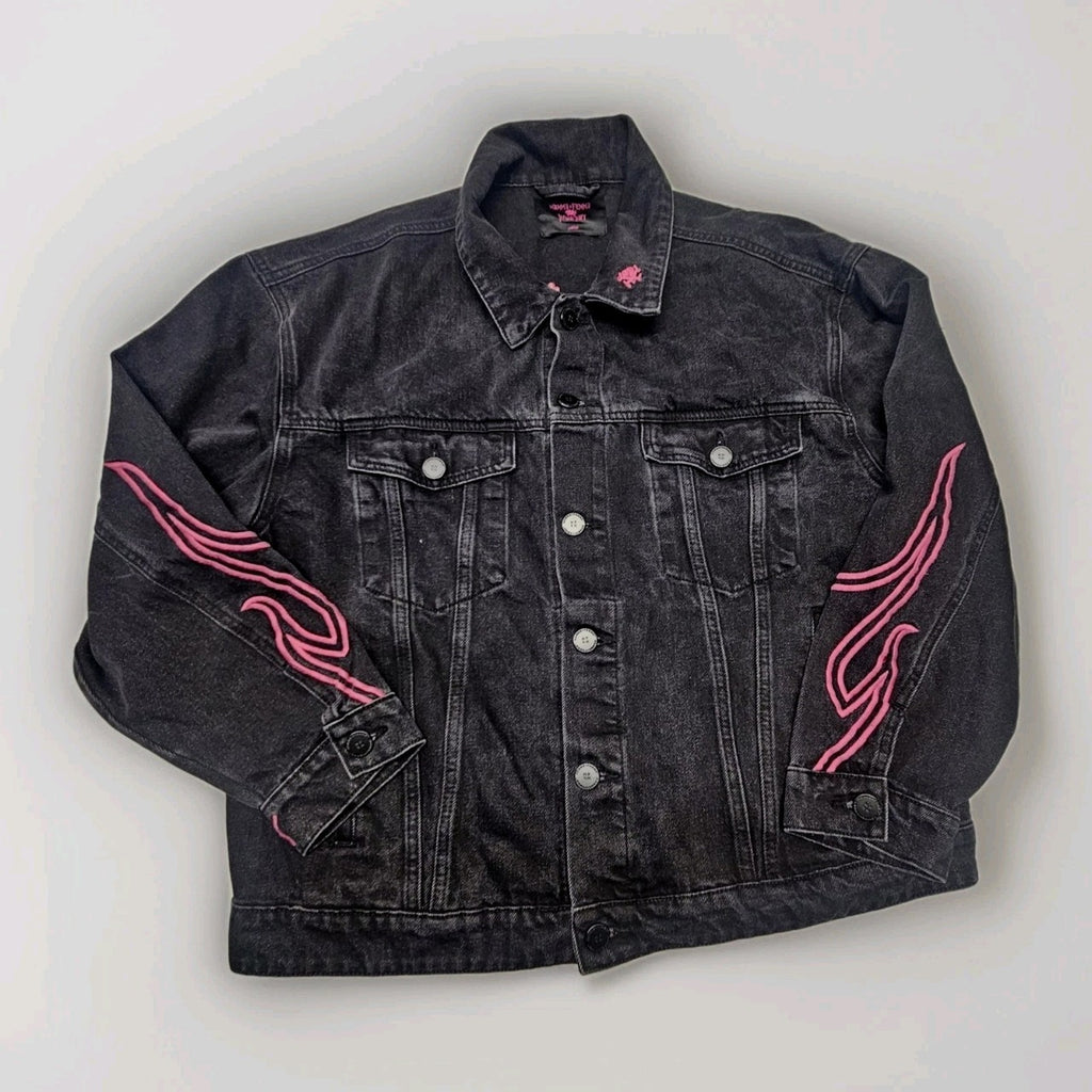 Homme Femme Rager Boy Colab Denim Jacket Black Pink Large Luxury Streetwear