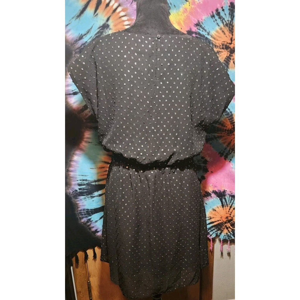 GAP Metallic Dot Skater Dress Size Medium Black/Silver