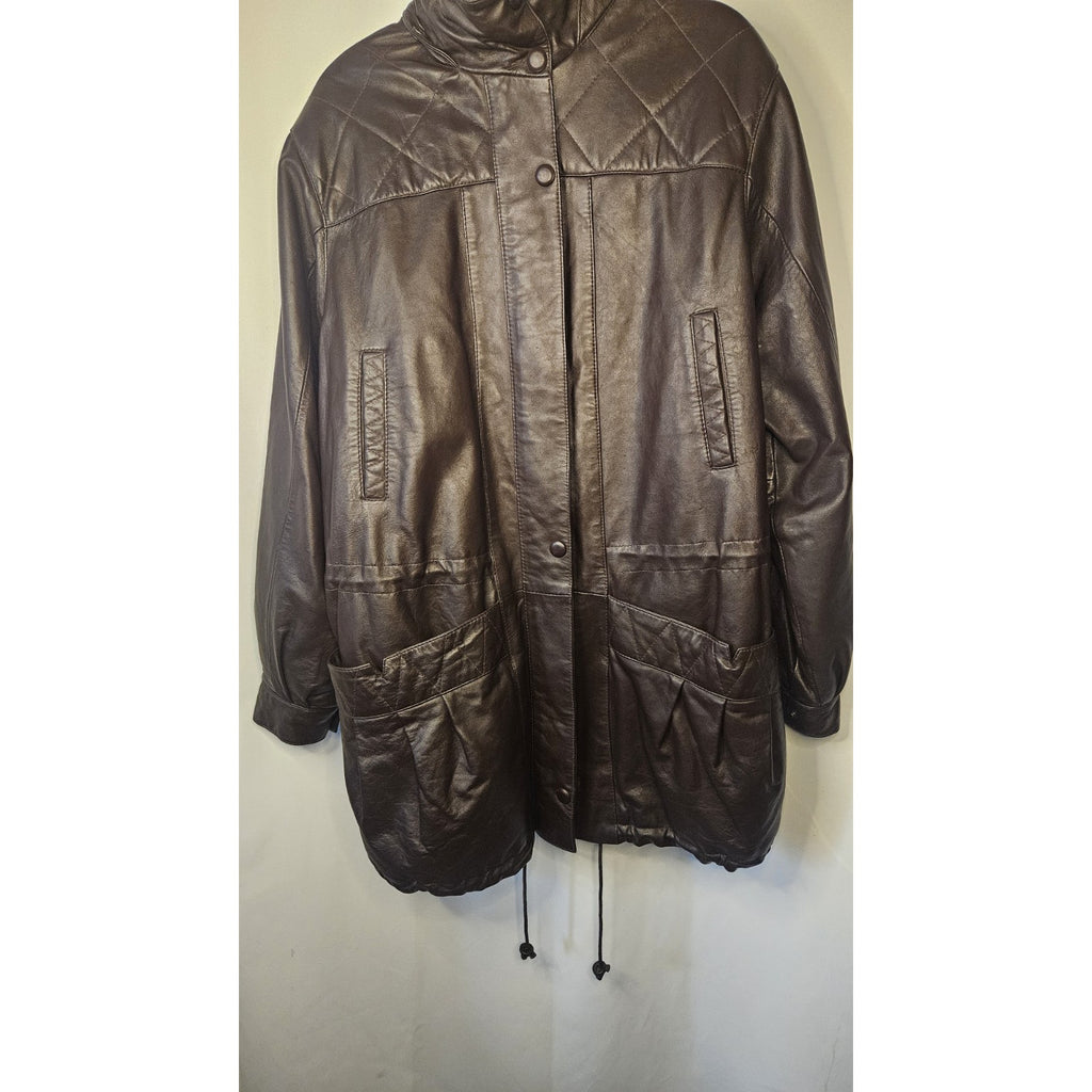 Vintage 80s Leather Jacket Men's Size XL Tall Long Brown Leather Coat Big & Tall