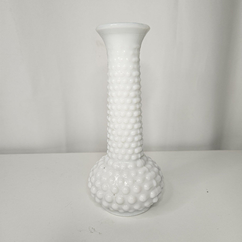 EO Brody Co Hobnail Bud Vase White Milk Glass Bubble Flower Vase USA 1960s Retro