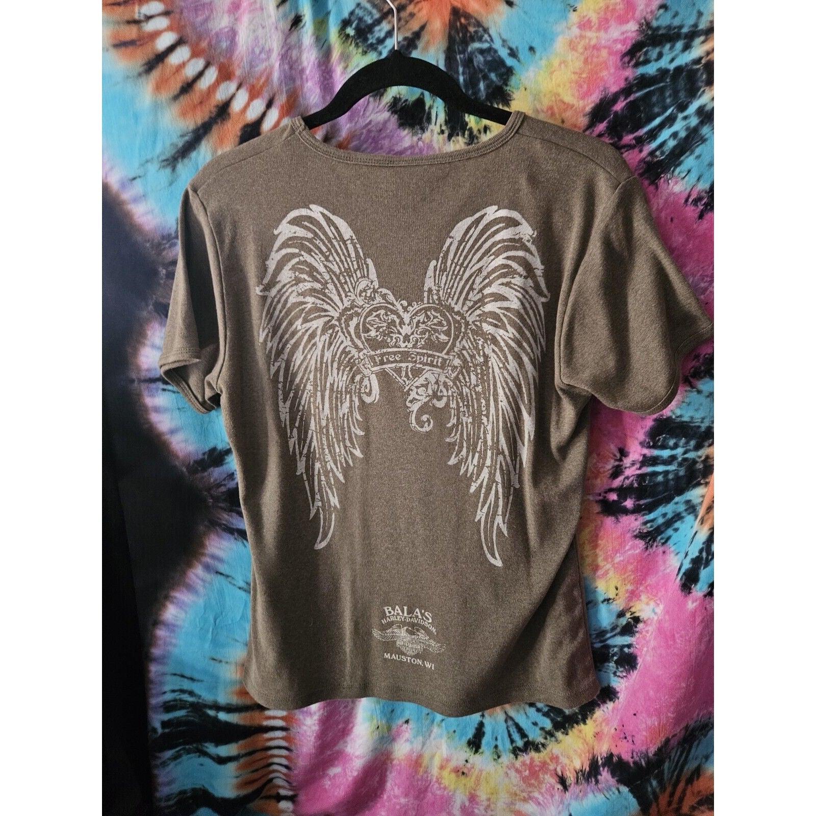 Harley Davidson Green Wings "Free Spirit" T Shirt Large Biker Y2K Motorcycle