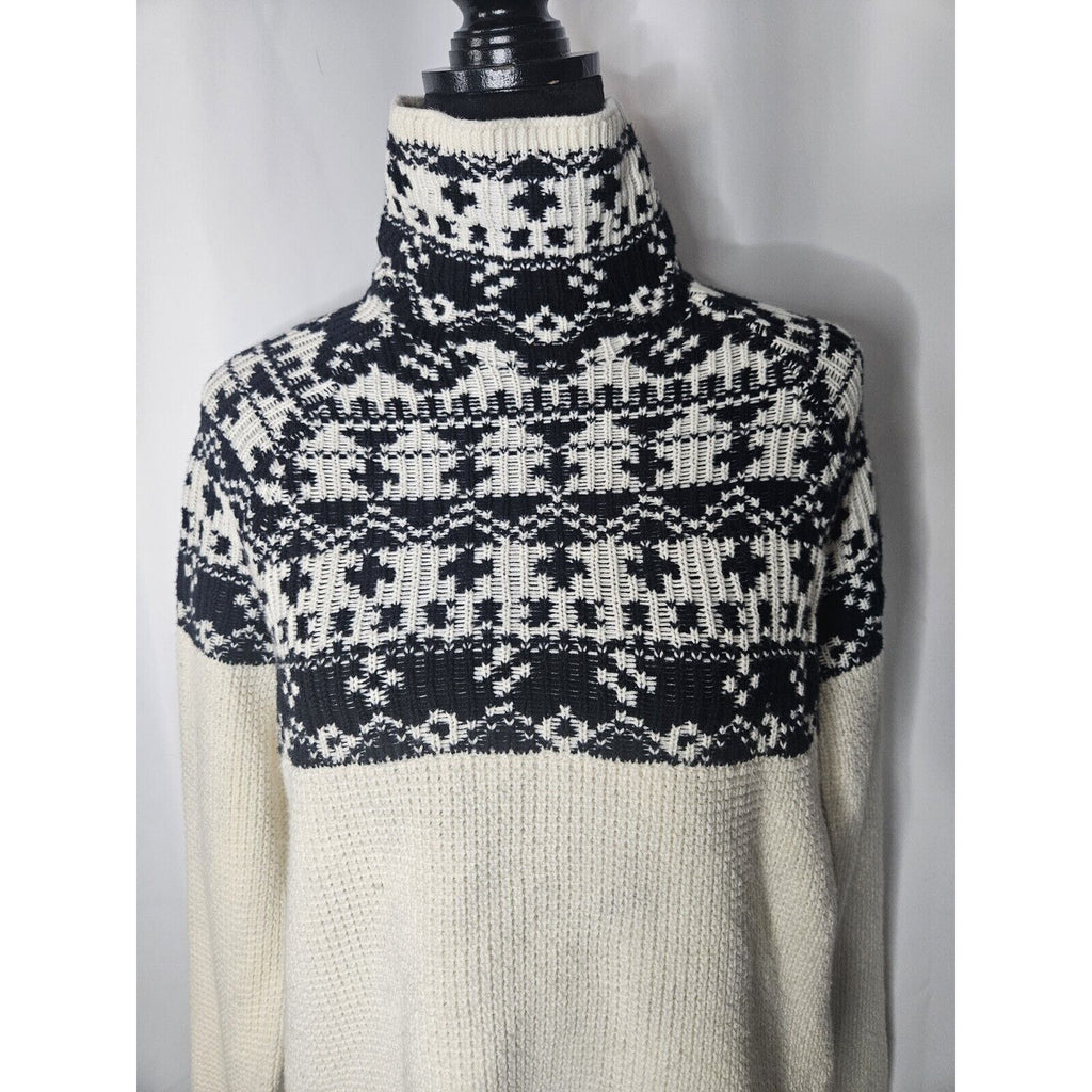 Columbia Pine Street Jacquard Turtleneck Sweater Fair Isle Womens XL Cream/black