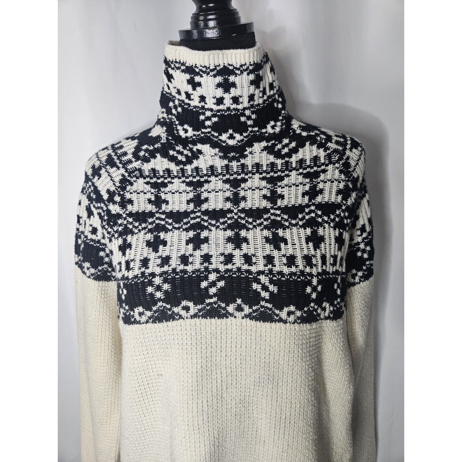 Columbia Pine Street Jacquard Turtleneck Sweater Fair Isle Womens XL Cream/black