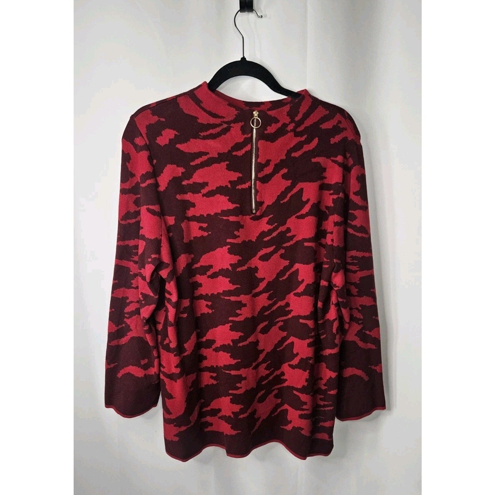 Chico’s Zip Back Mock Neck Red Knit Sweater Classic Fit 3/4 Sleeves Size 3 XL