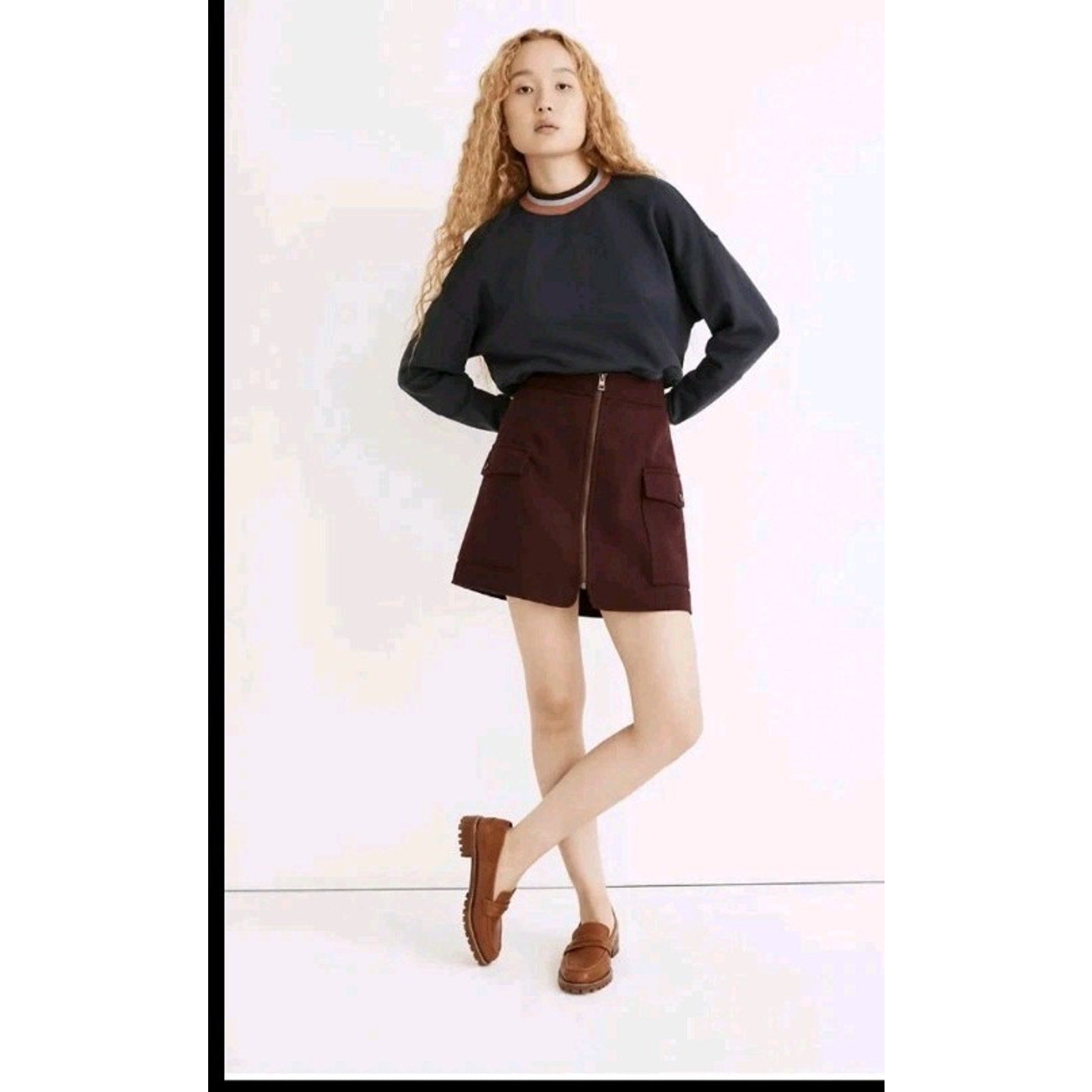NWT Madewell ($98) Zip Front Mini Skirt Bordeaux Mélange Size 8 Medium ND130