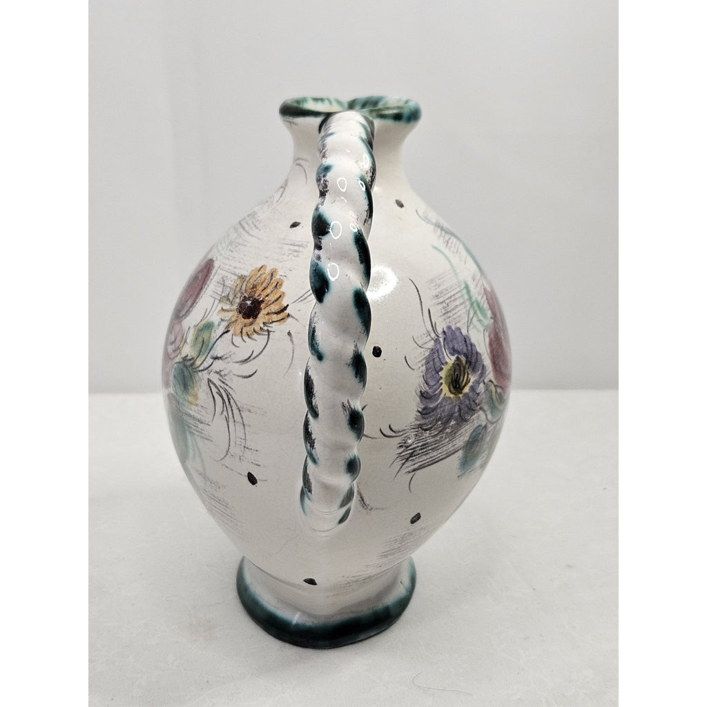 Vintage Ulmer Keramik Floral Pitcher Mid Century Pottery Germany #206