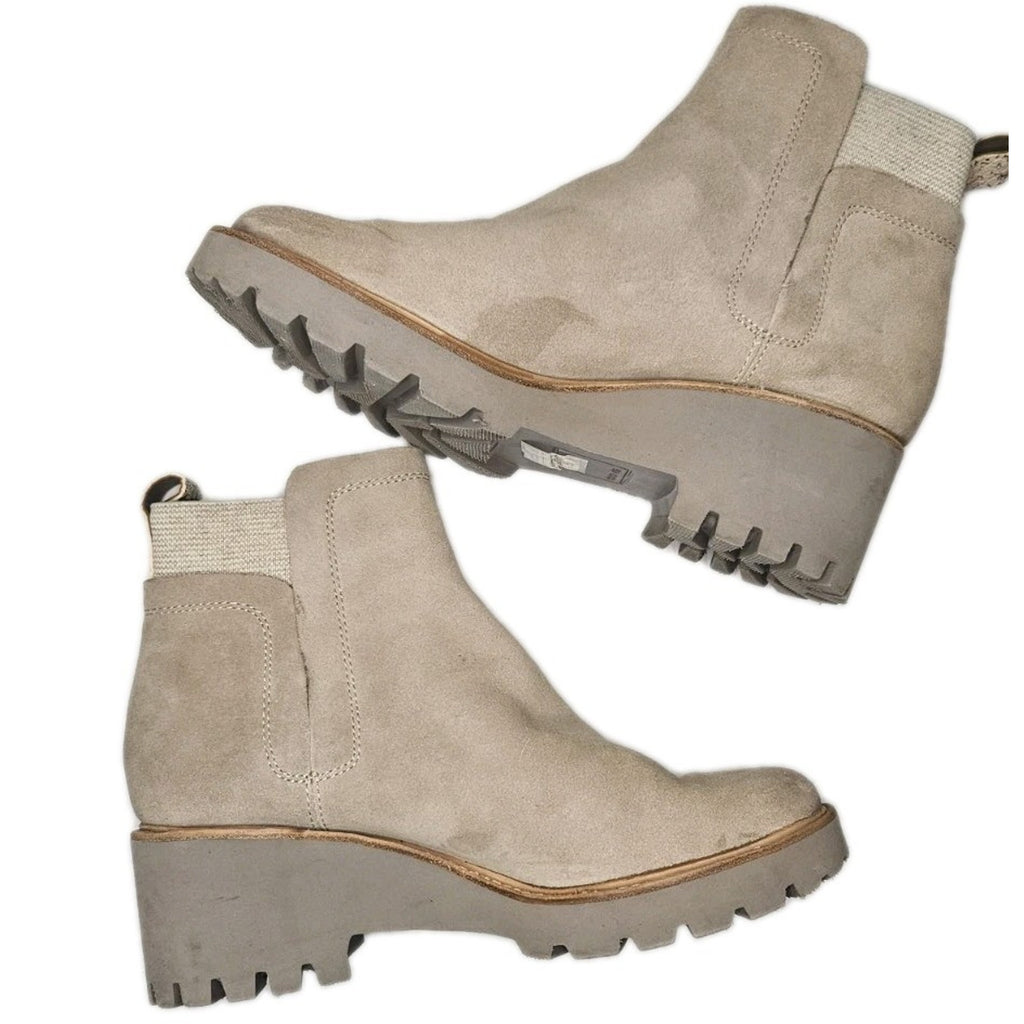 Dolce Vita Womens Boots 9.5 M Beige Suede Ankle Booties Chunky Heel Pull On