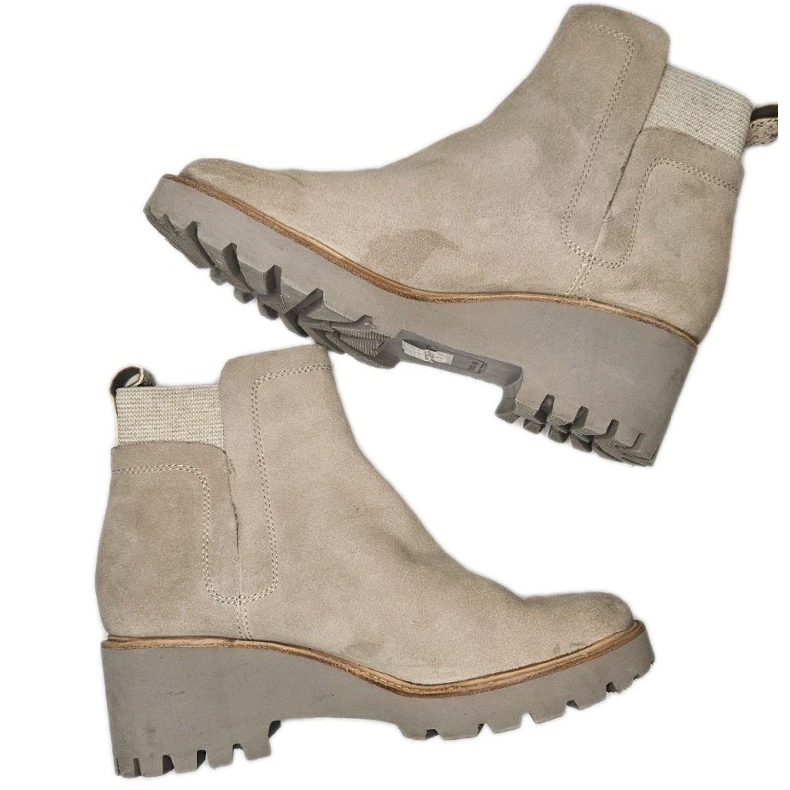 Dolce Vita Womens Boots 9.5 M Beige Suede Ankle Booties Chunky Heel Pull On