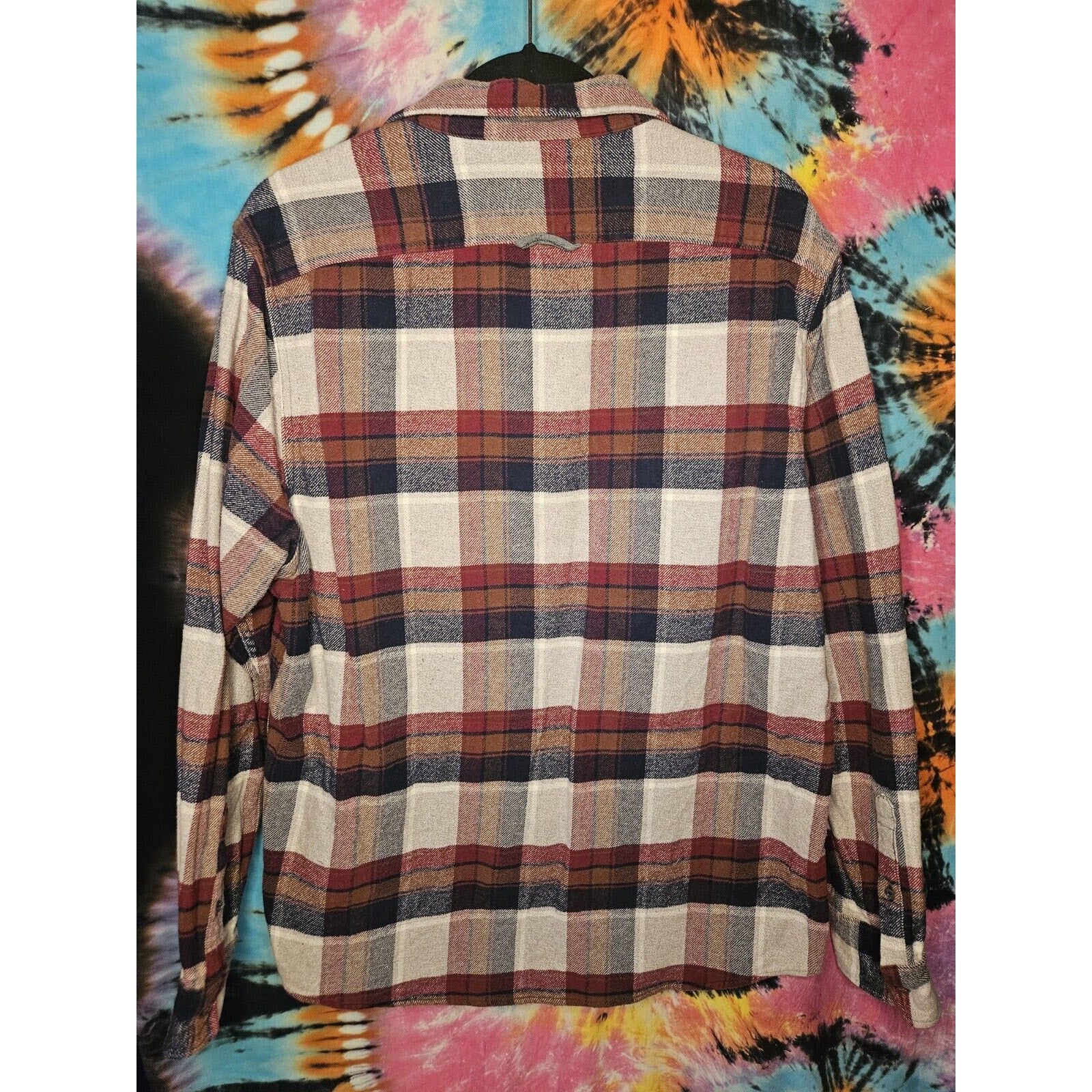 Flag & Anthem 100% Cotton Flannel Button Up Shirt L Blue Red Tan Long Sleeve