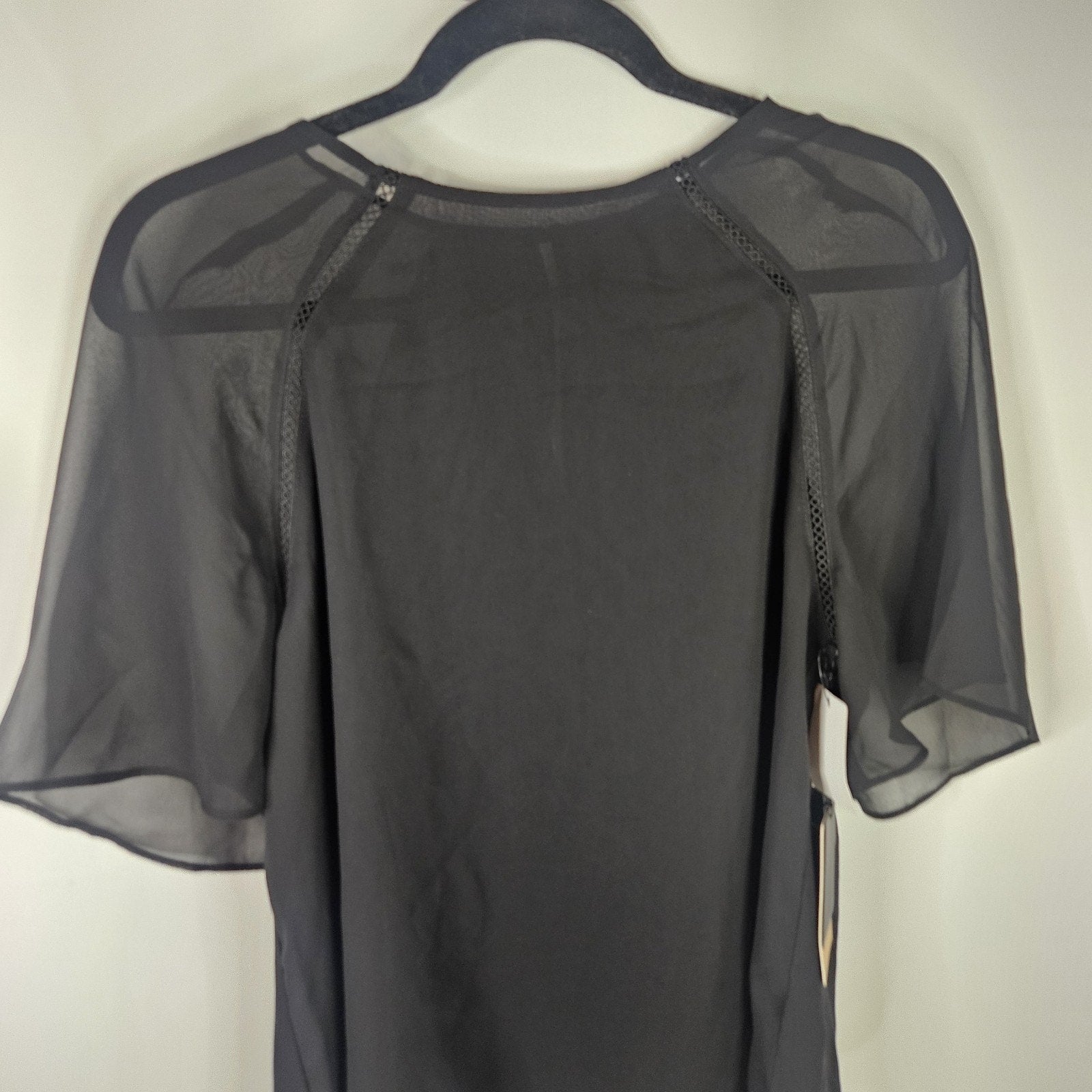 Halogen Top NWT Black Sheer Short Sleeve Crochet Trim Pullover Women's Size M
