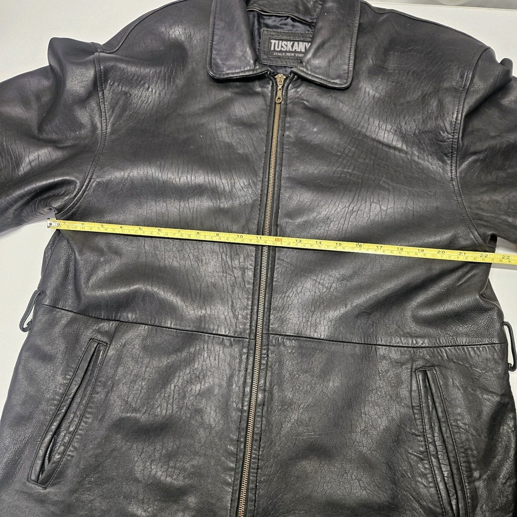 Vintage Tuskany Italian Leather Jacket Black Midi Coat Men's Large