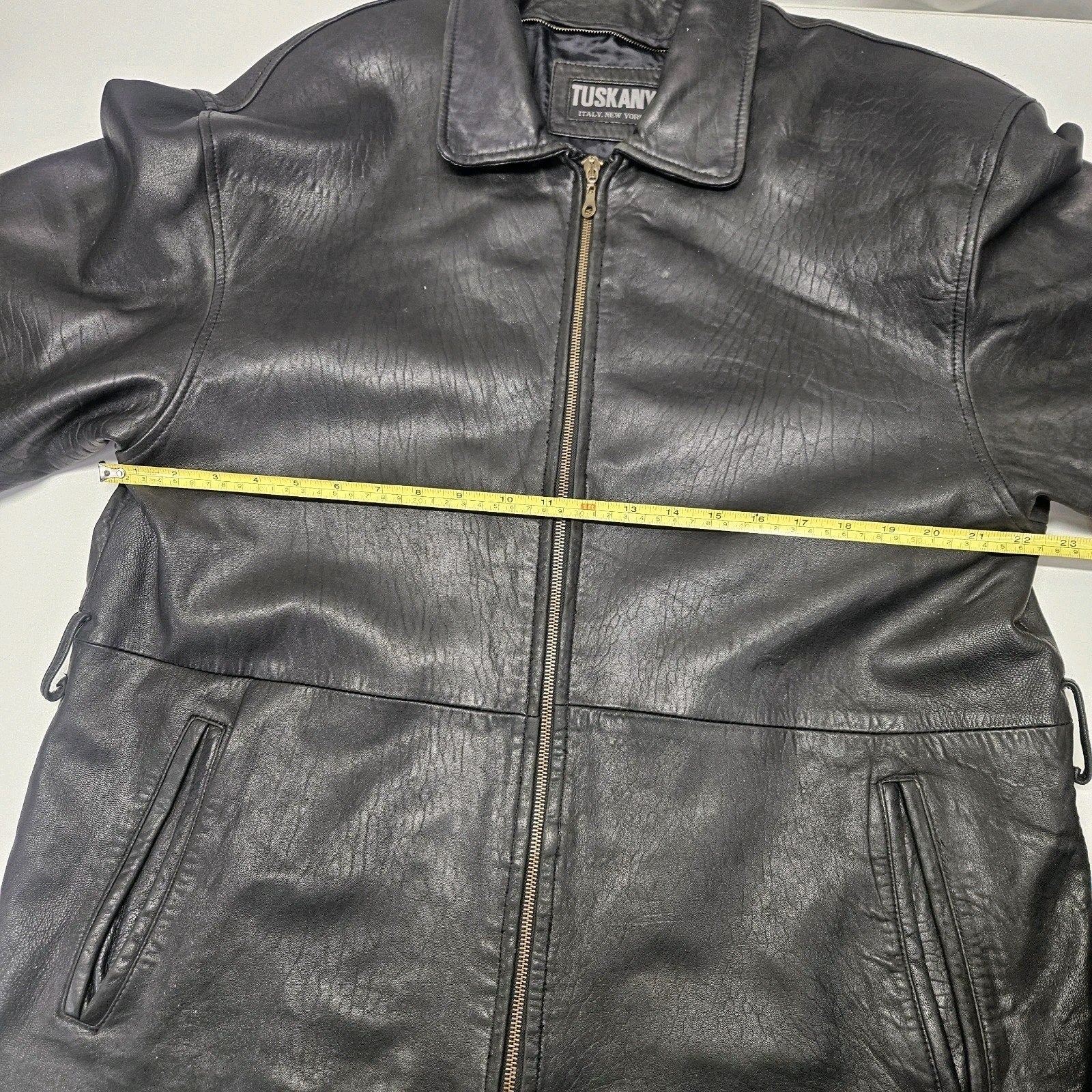 Vintage Tuskany Italian Leather Jacket Black Midi Coat Men's Large