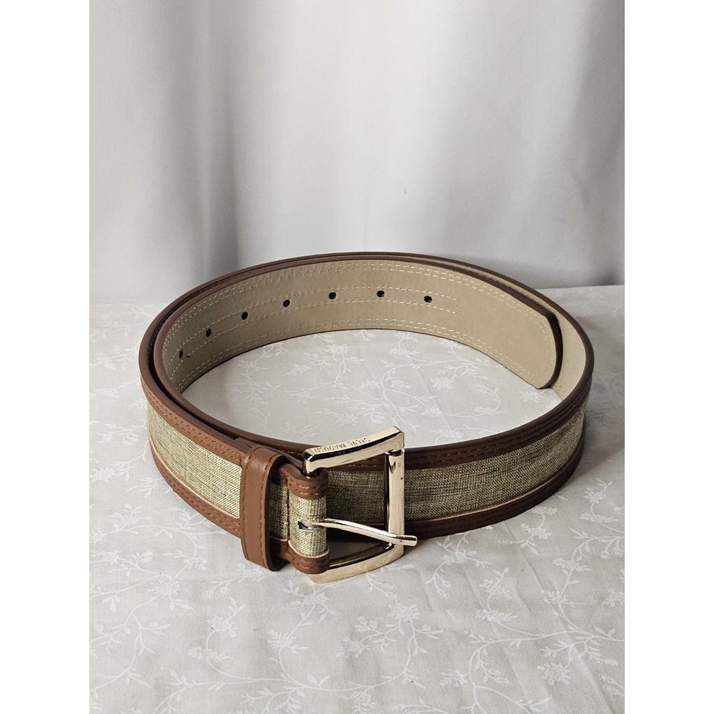 Nwt Steve Madden Faux Leather Gold Canvas Cognac Womens Belt XL 39" 1.75"