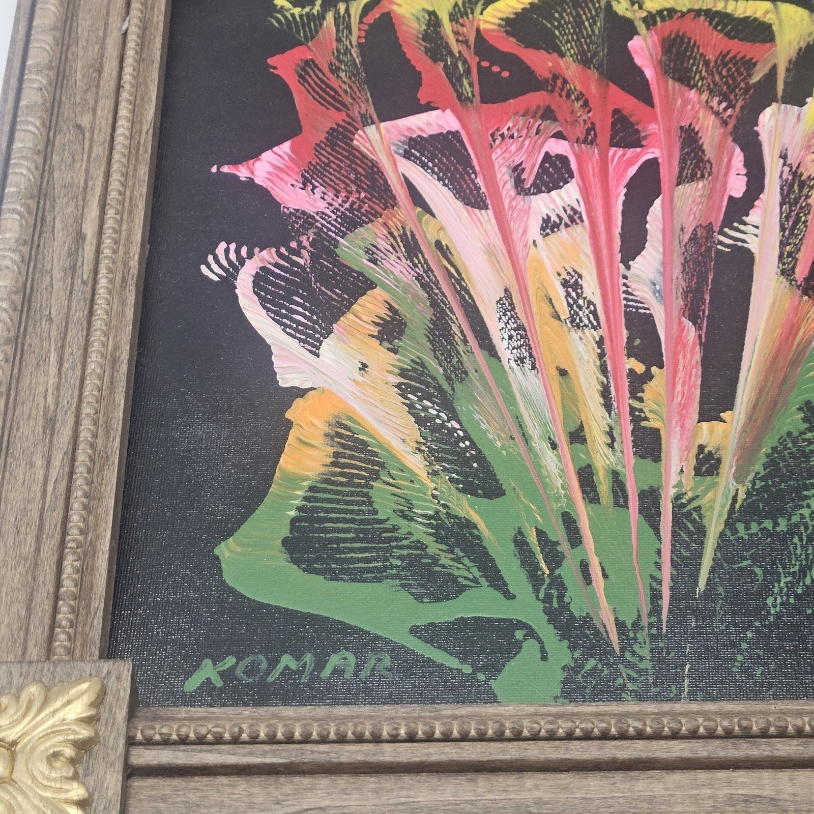 Vintage Artist Signed Komar Orginal Art Abstract Painting Handmade Frame 11x14