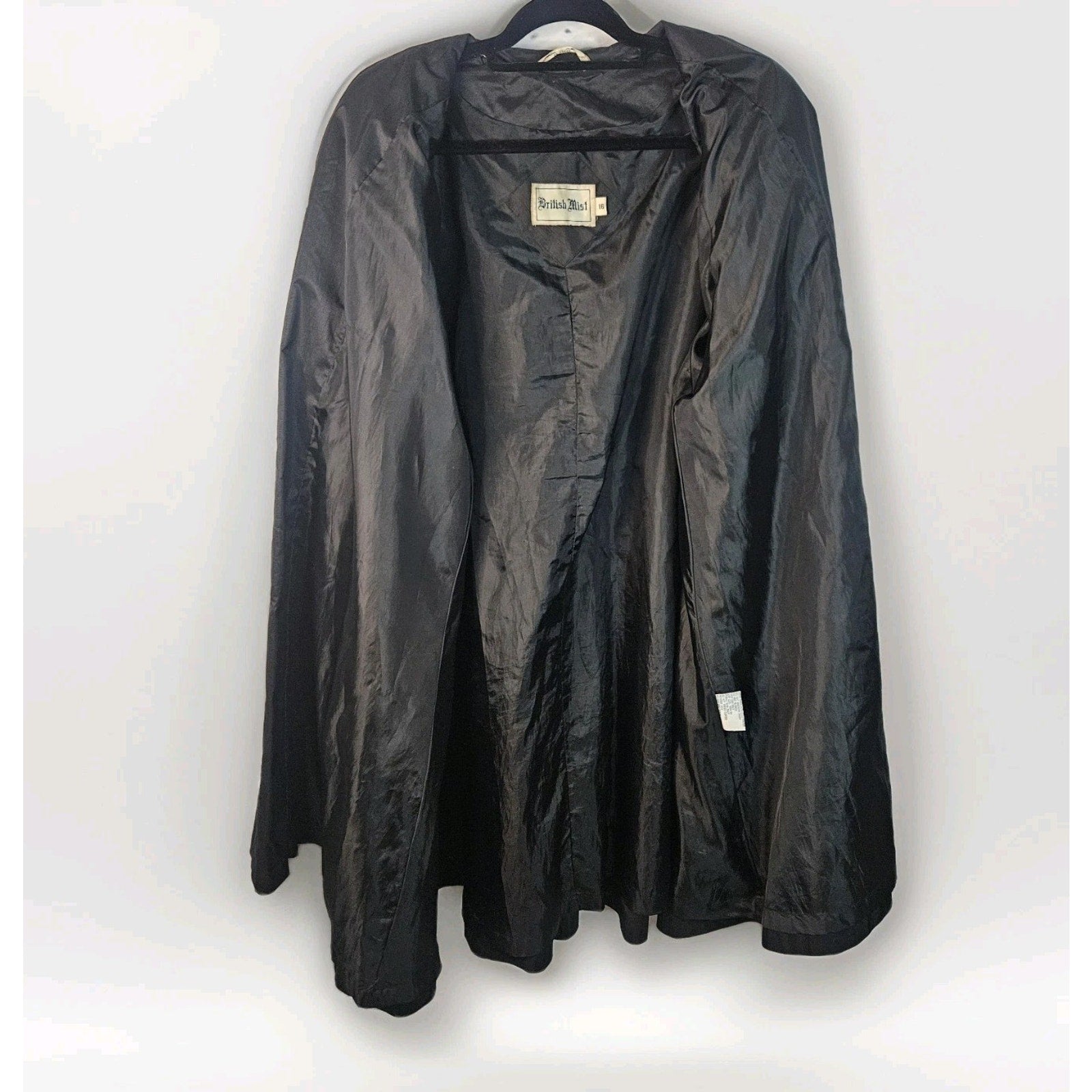 80s Trench Coat British Mist Women's Black Lined Trench Raincoat Jacket XL 16