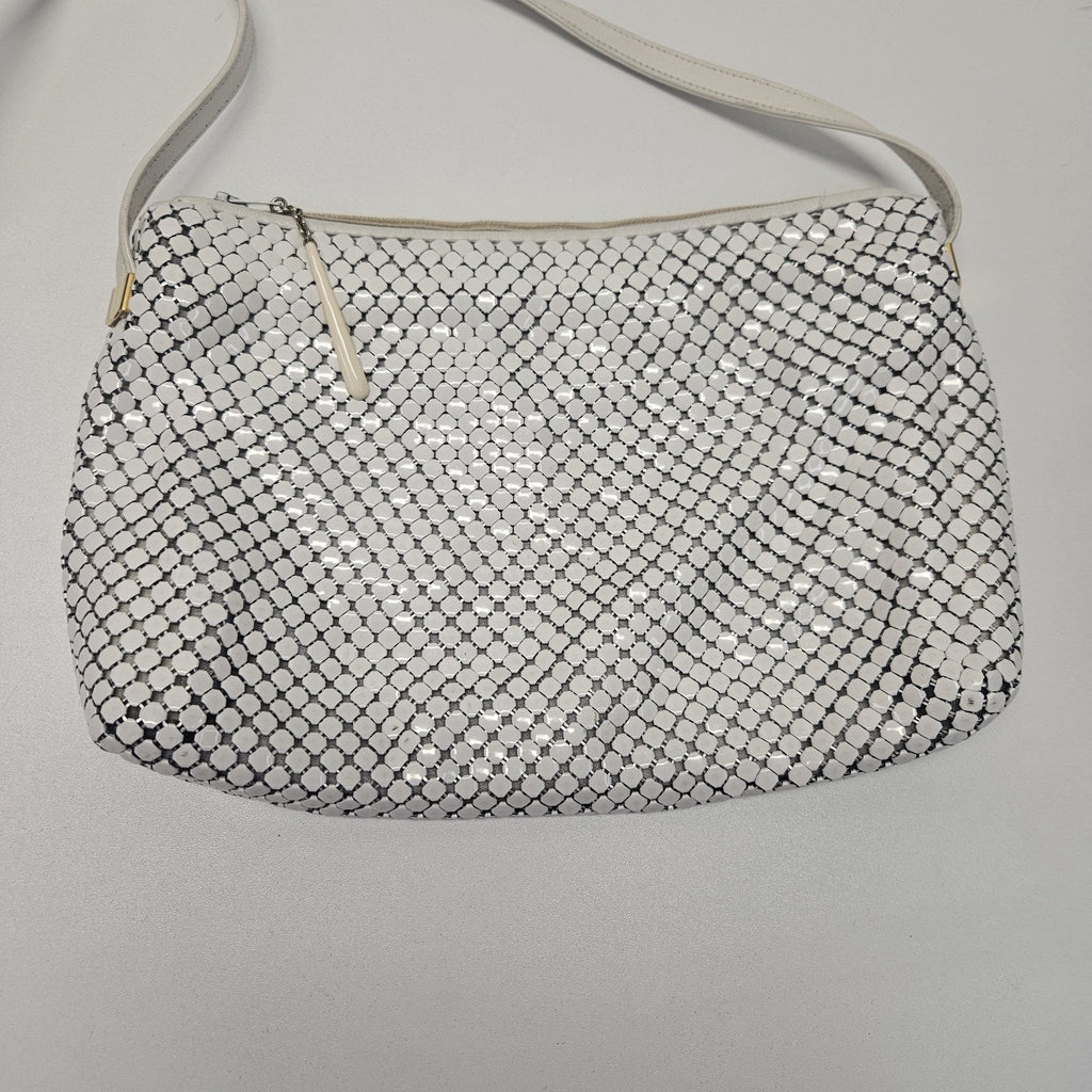 Retro Whiting and Davis Mini Handbag Purse White Metal Mesh Evening Shoulder