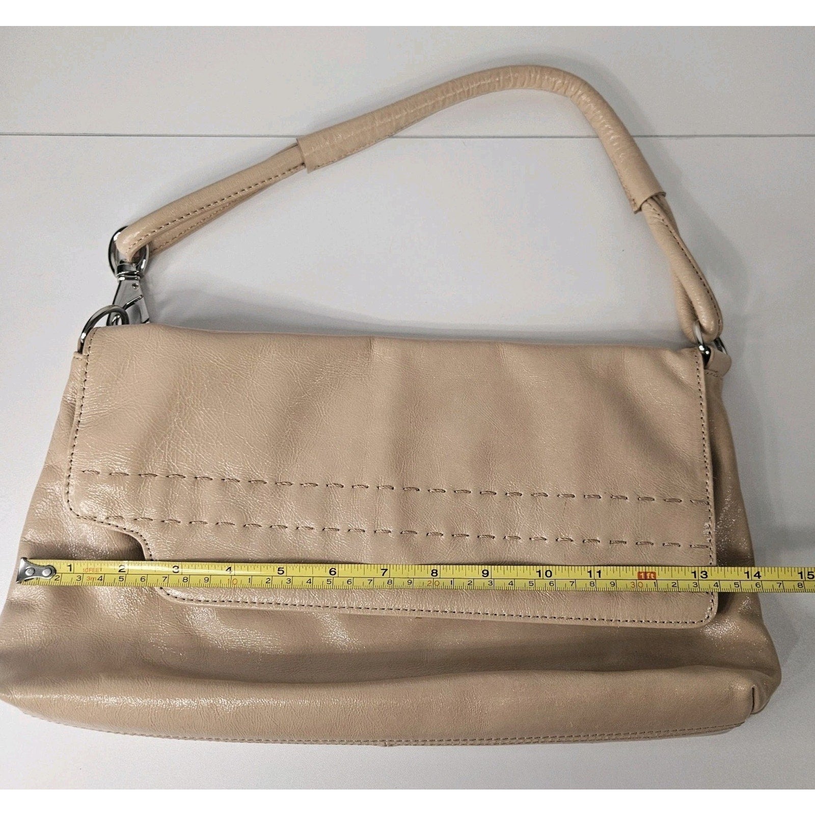 Patent Leather Handbag DONALD J PLINER Nude Mini Shoulder Bag Flap Over Purse